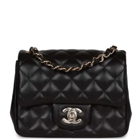 Chanel Mini Square Flap Bag Black Lambskin Light Gold Hardware