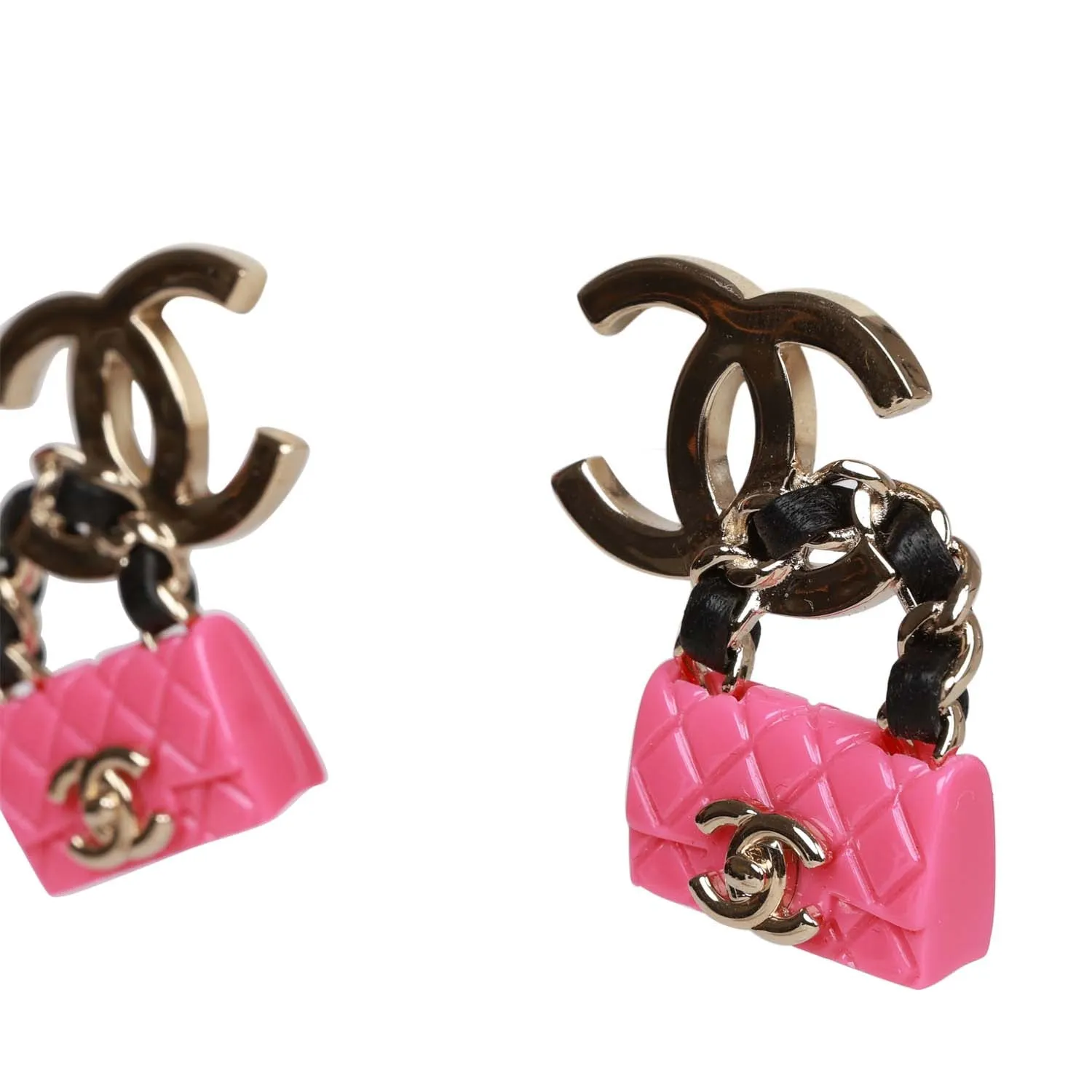 Chanel Pink Signature Flap Bag Dangling Earrings