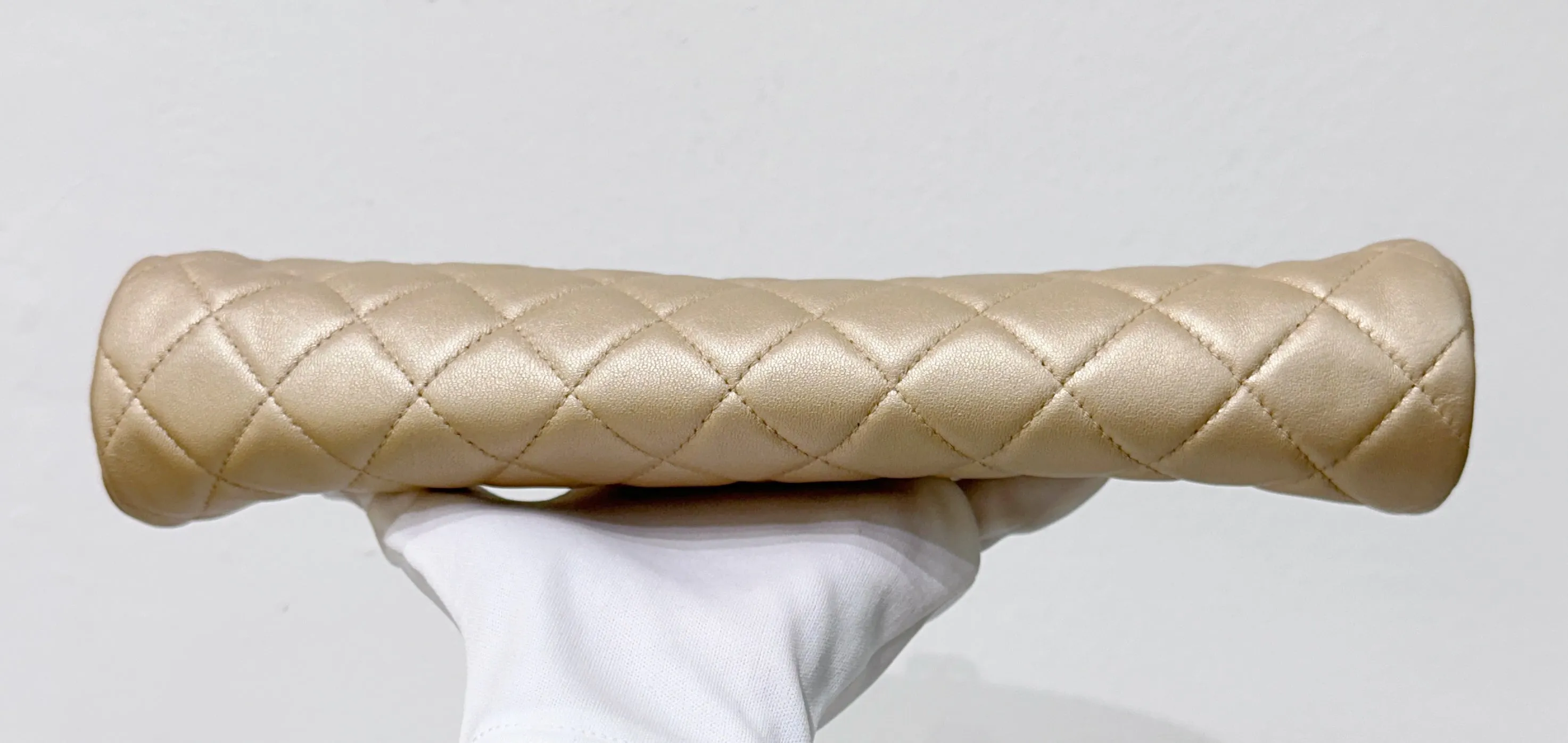 Chanel Quilted Champagne Half-Moon Clutch Bag