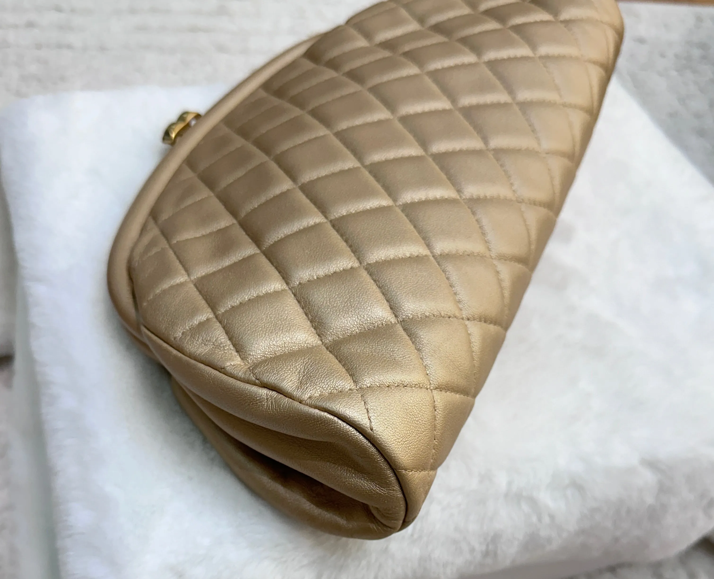 Chanel Quilted Champagne Half-Moon Clutch Bag