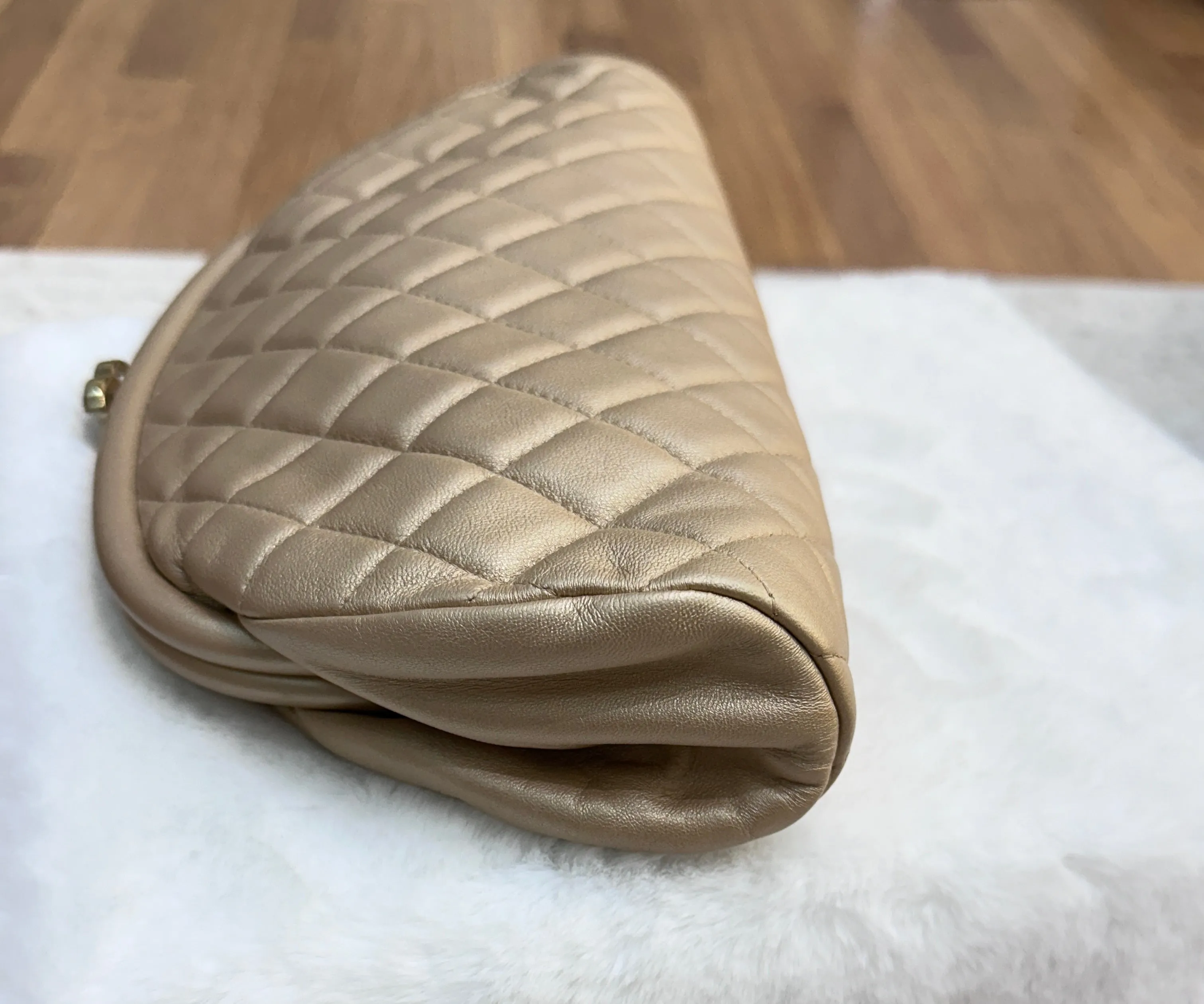 Chanel Quilted Champagne Half-Moon Clutch Bag