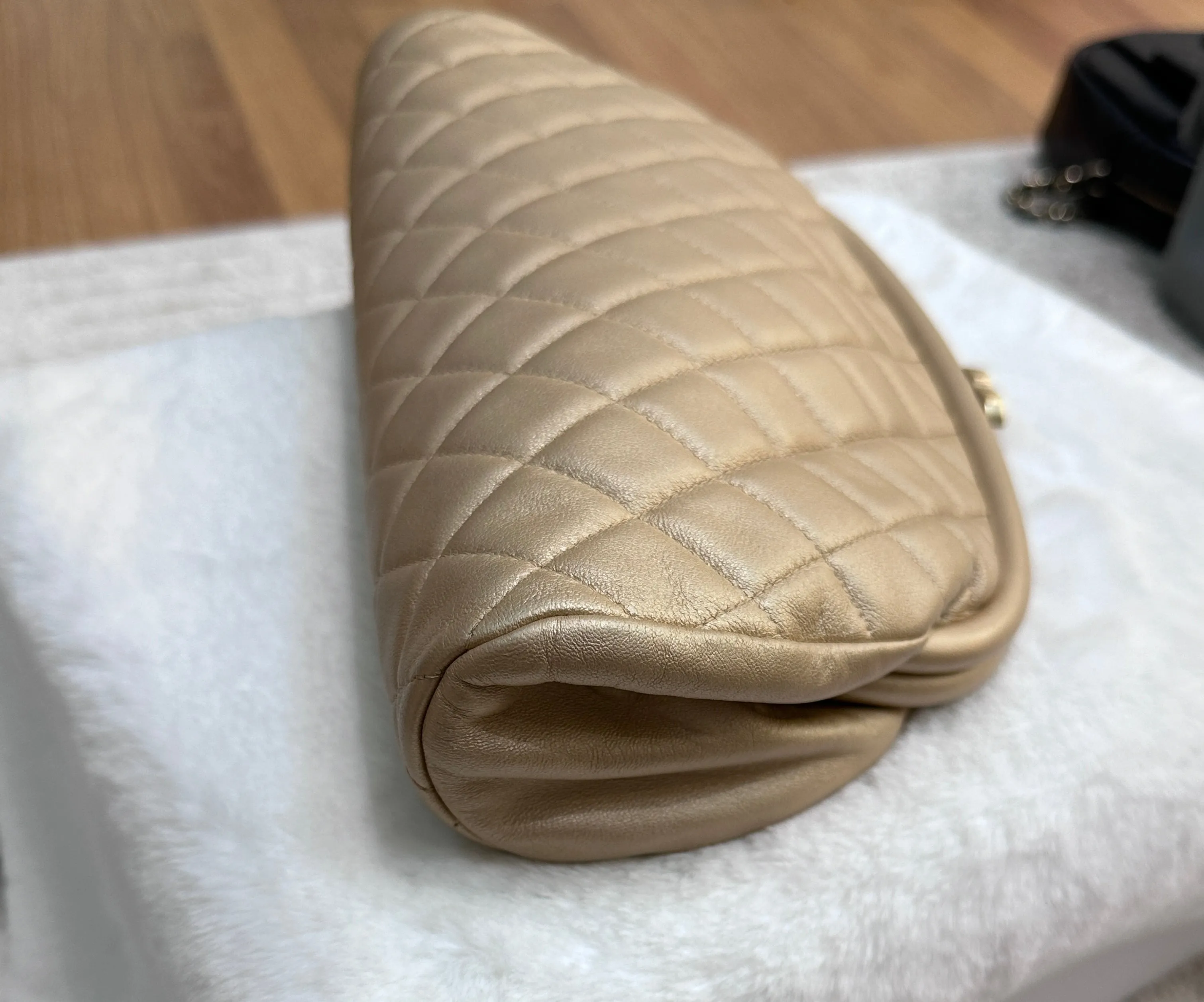 Chanel Quilted Champagne Half-Moon Clutch Bag