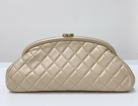 Chanel Quilted Champagne Half-Moon Clutch Bag