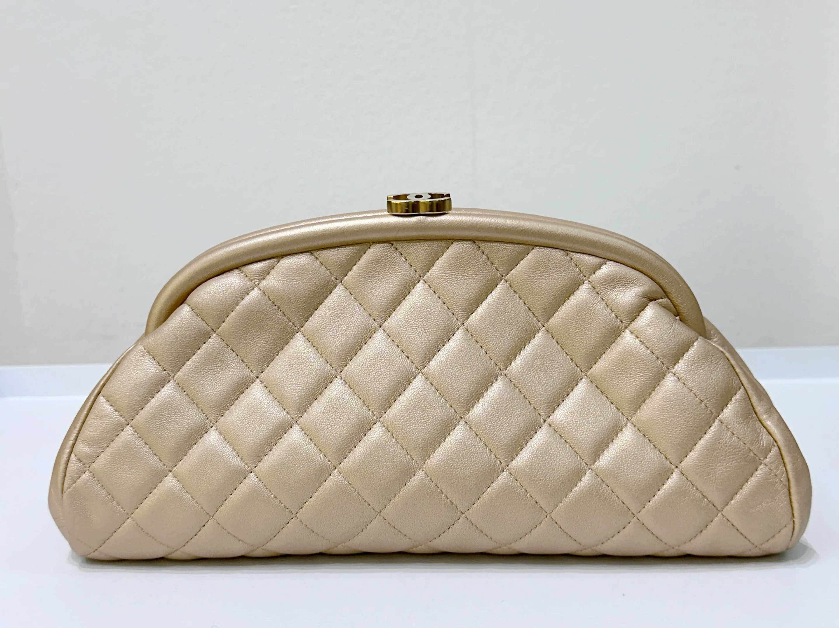 Chanel Quilted Champagne Half-Moon Clutch Bag