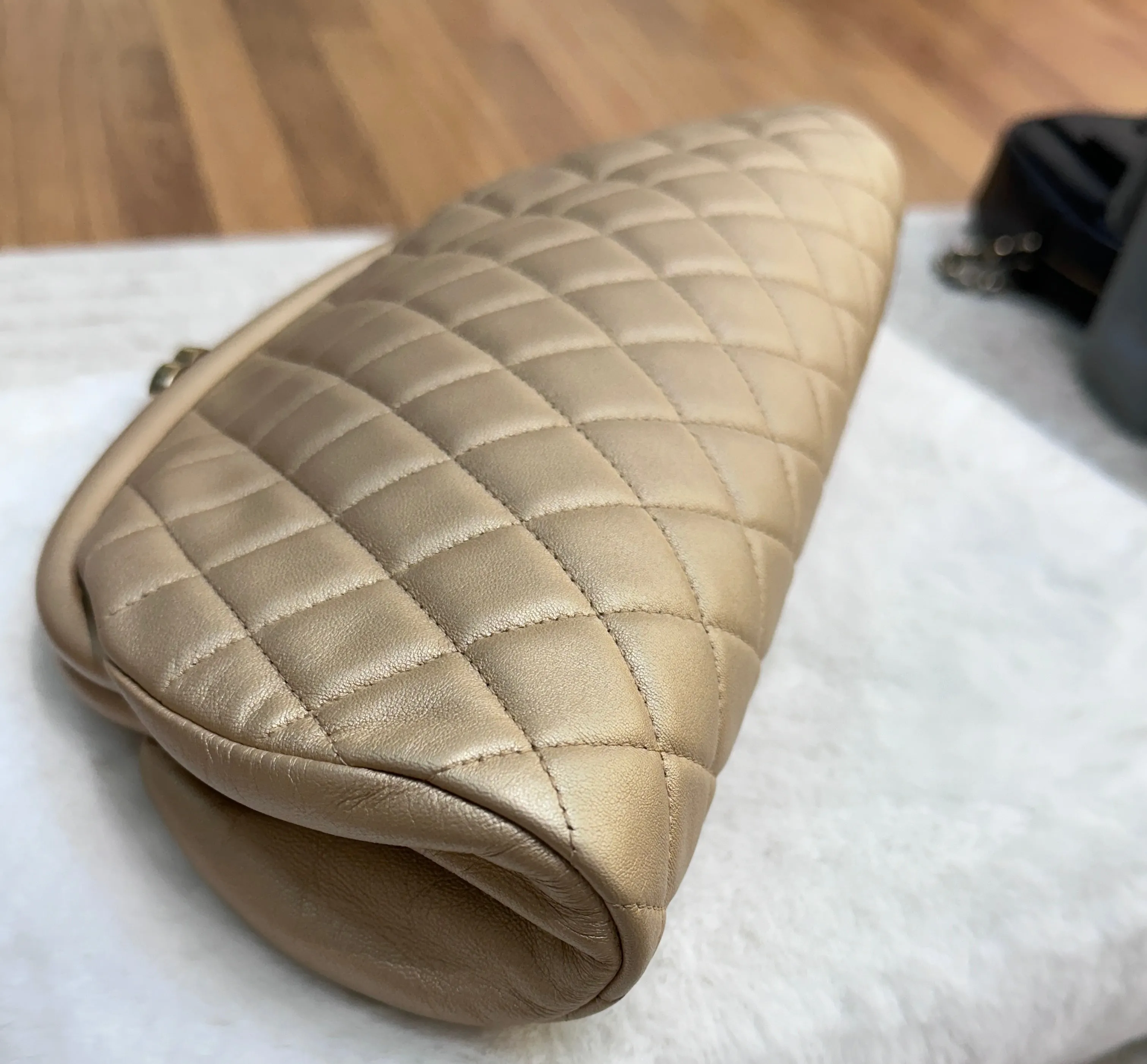 Chanel Quilted Champagne Half-Moon Clutch Bag