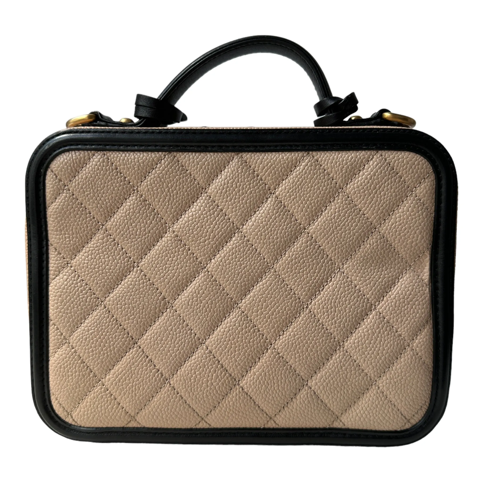 Chanel Quilted Medium CC Filigree Vanity Case Beige Caviar Gold Hardware