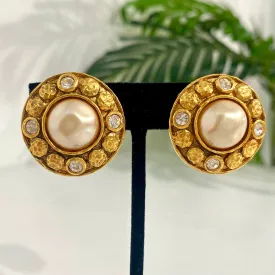 Chanel Vintage Pearl & Crystal Earrings