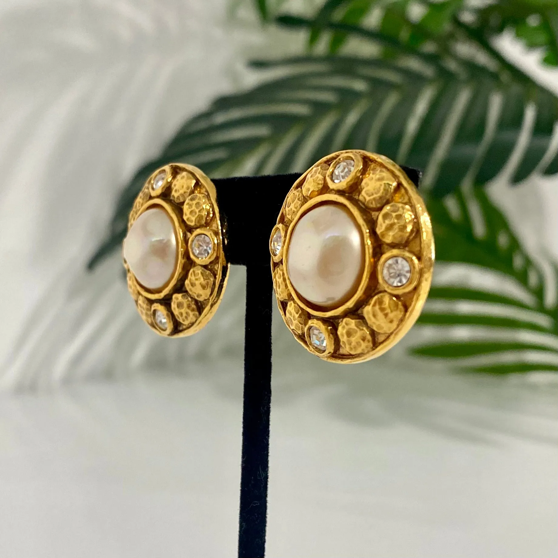 Chanel Vintage Pearl & Crystal Earrings