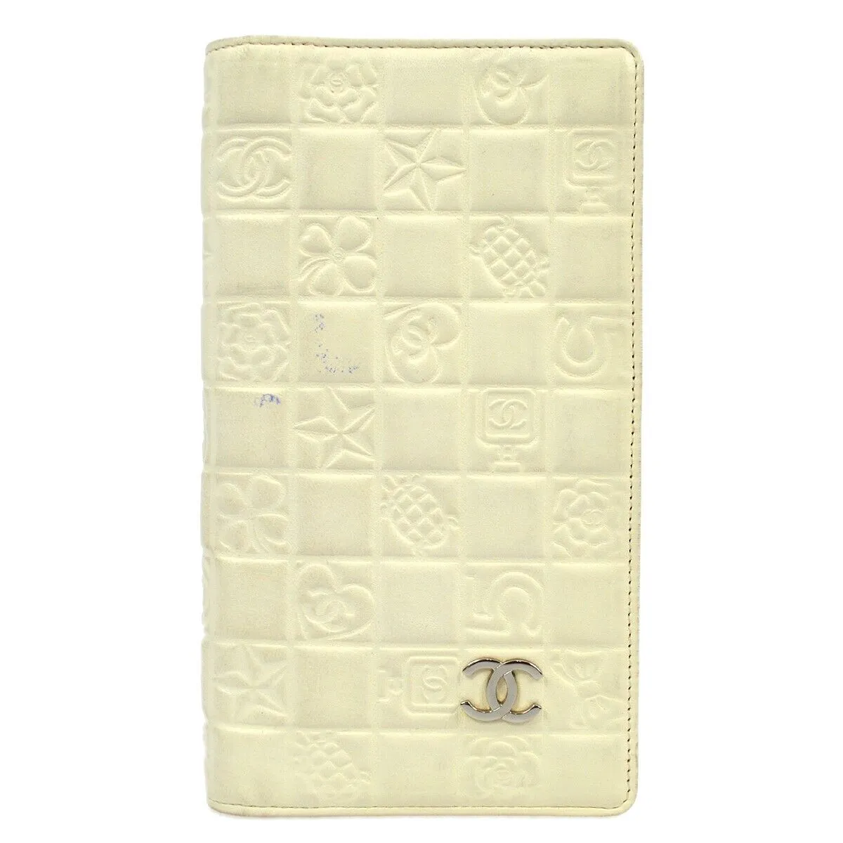 Chanel White Lambskin Icon Bifold Wallet Purse 89058