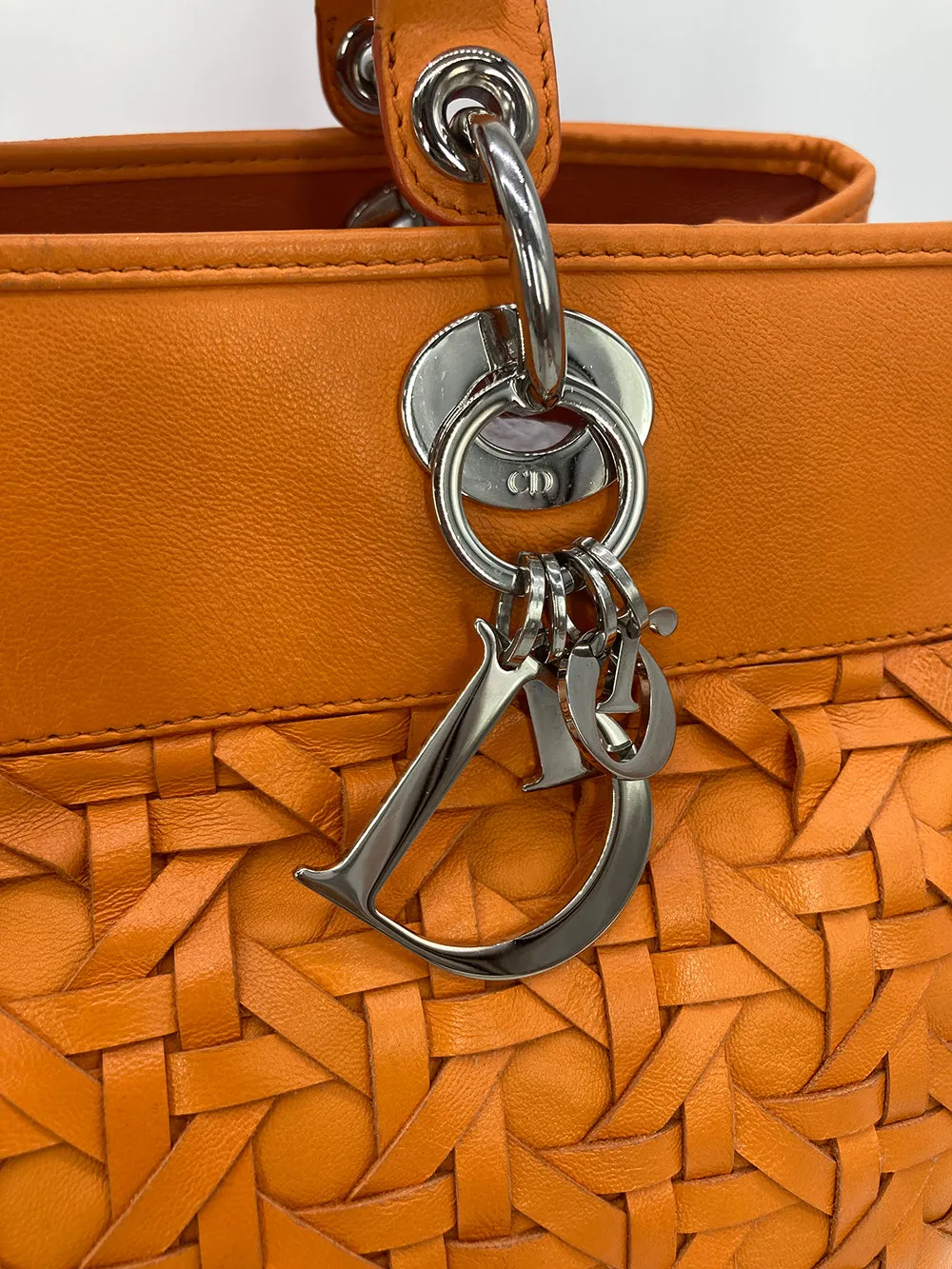 Christian Dior Woven Leather Orange Lady Dior Avenue Tote