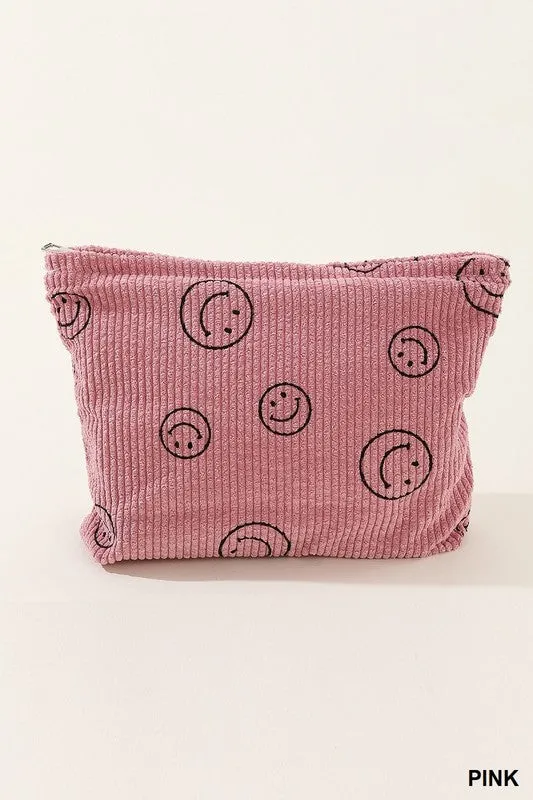 Corduroy Smile Cosmetic Makeup Clutch Bag