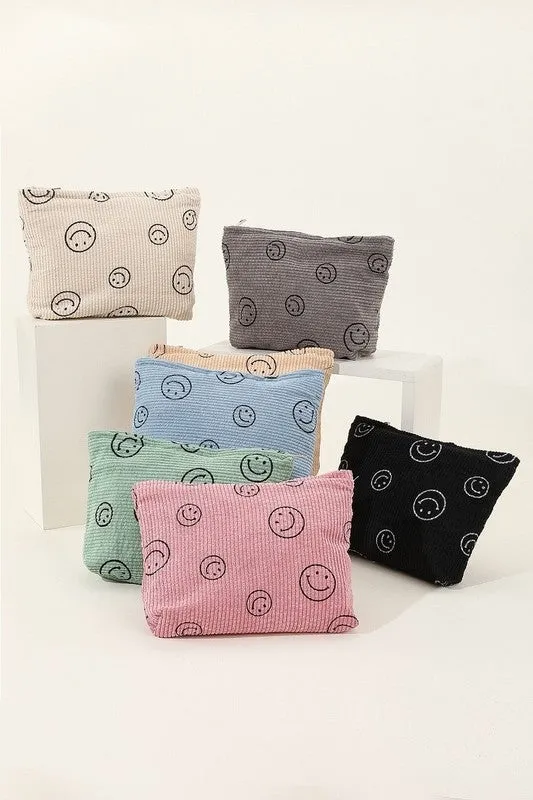 Corduroy Smile Cosmetic Makeup Clutch Bag