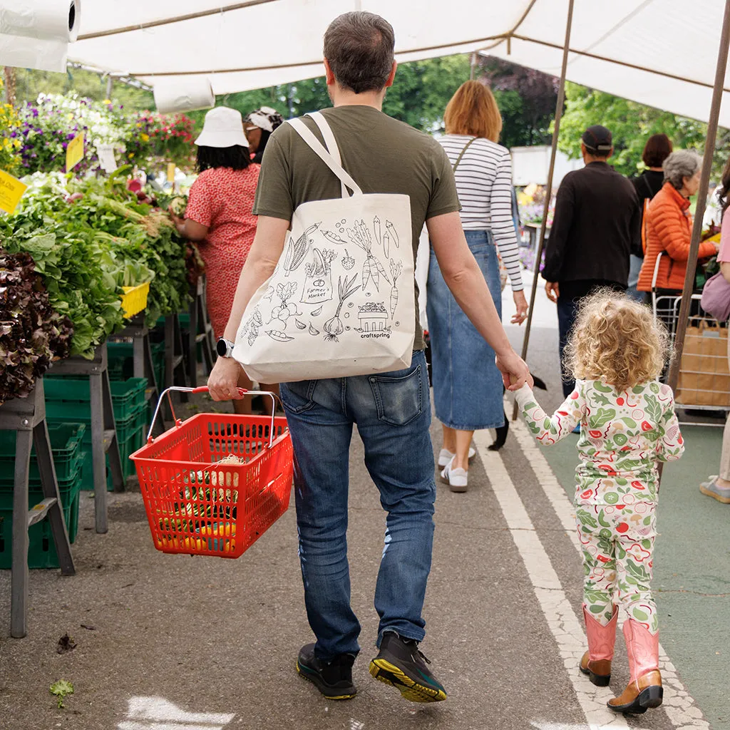 Cotton Canvas Tote Bag - Farmer's Market Print