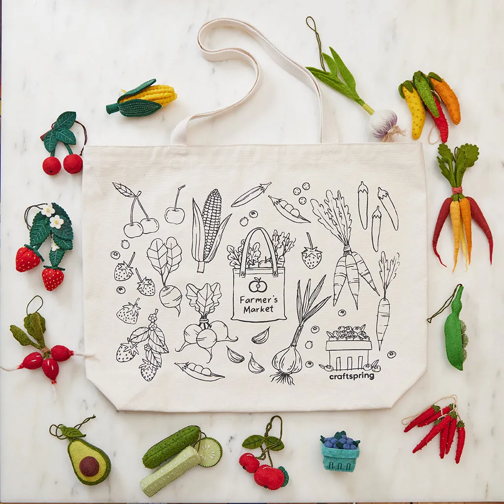 Cotton Canvas Tote Bag - Farmer's Market Print