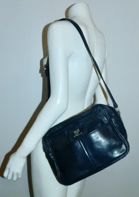 Courrèges leather camera bag / vintage 1960s dark blue COURREGES cross- body purse