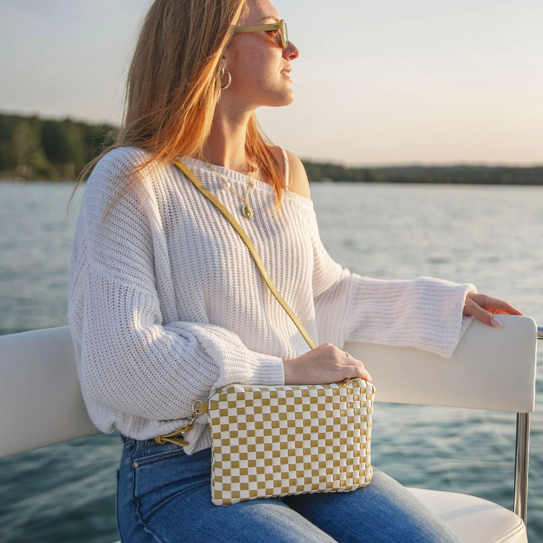 Crossbody: Golden Palm Check