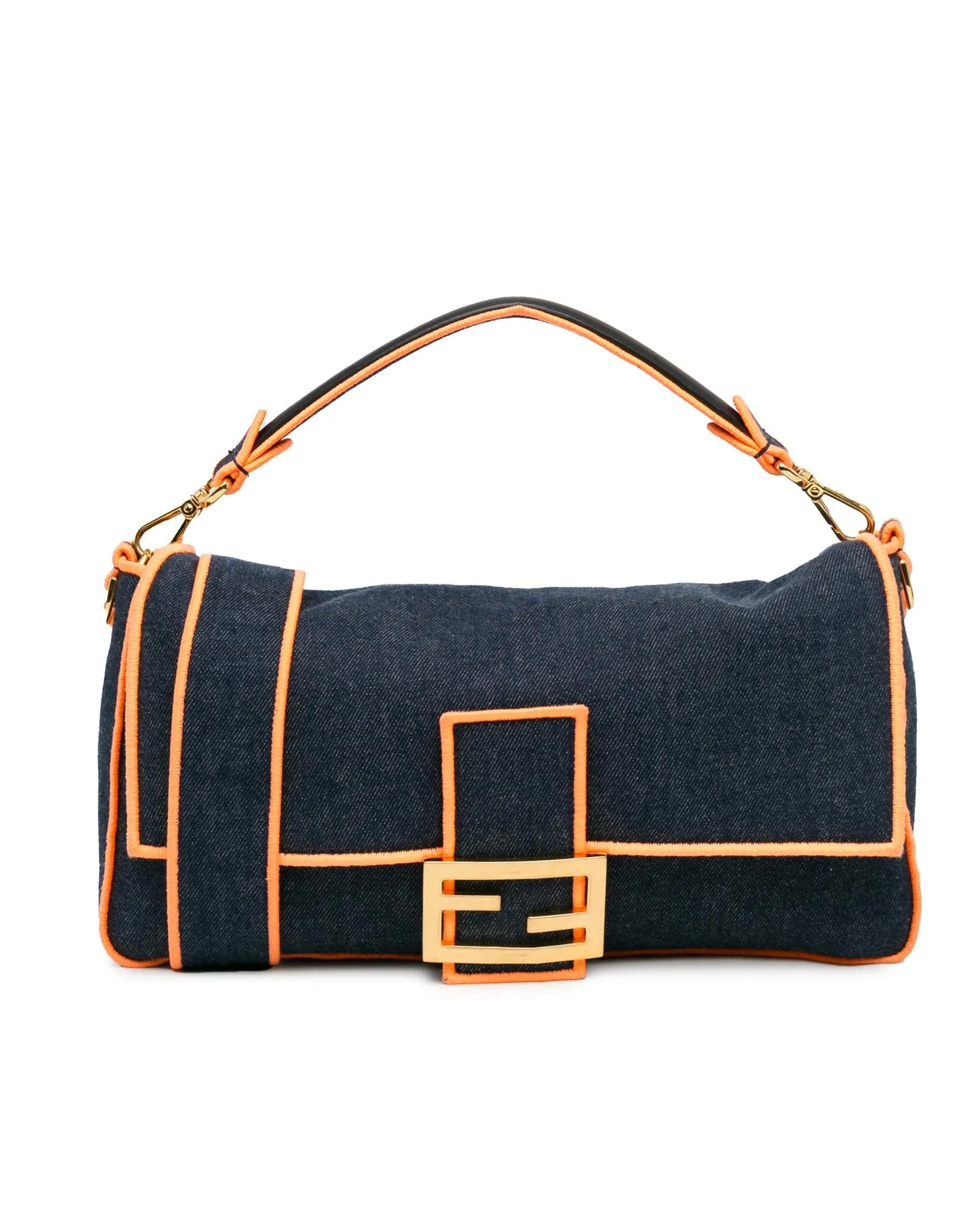 Denim Baguette Satchel with Shoulder Strap