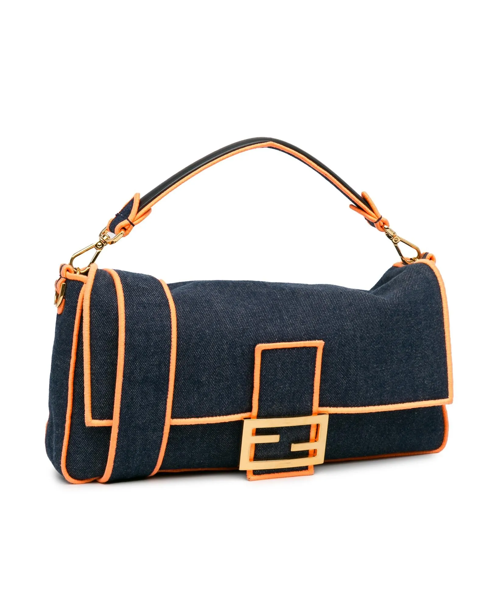 Denim Baguette Satchel with Shoulder Strap