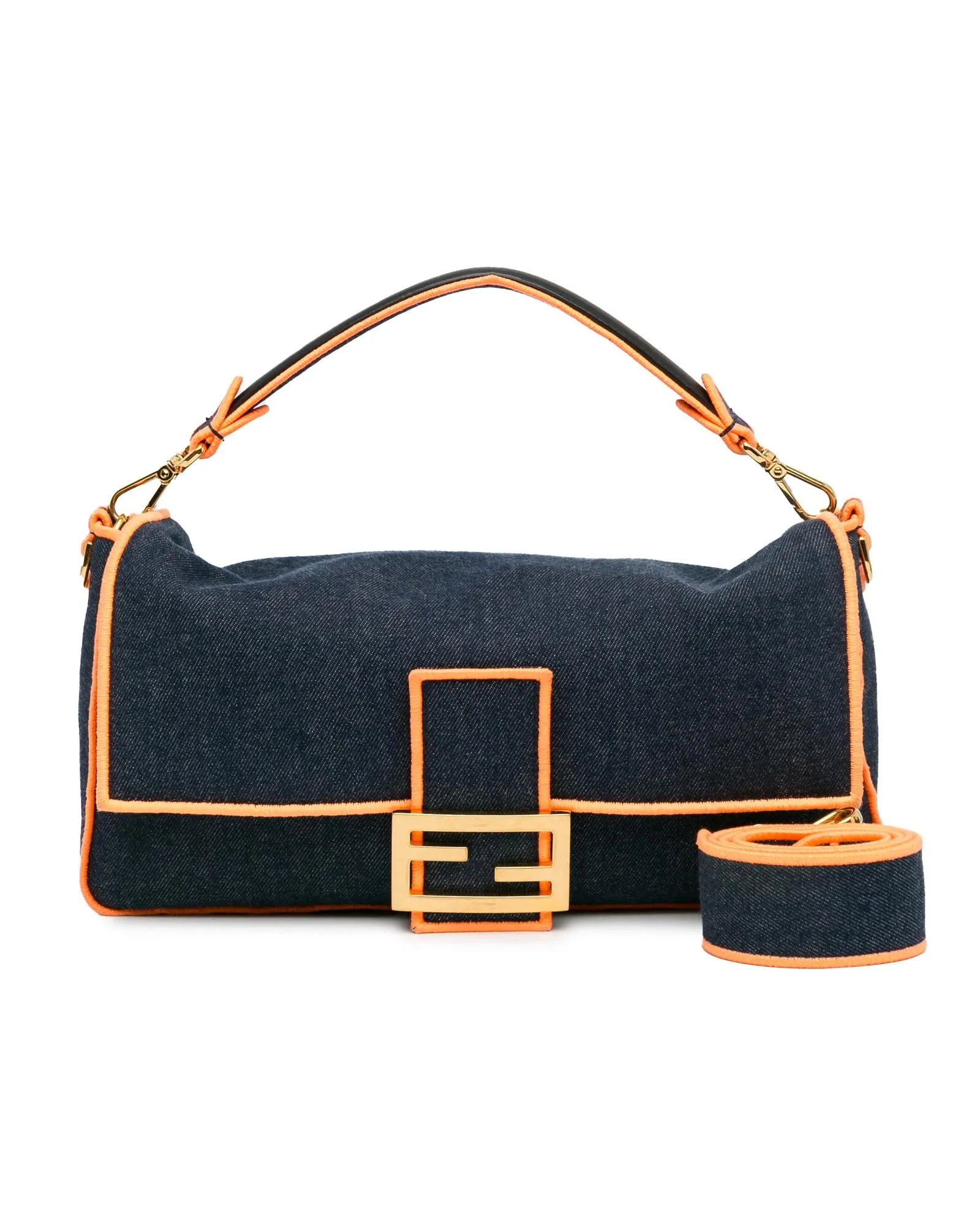 Denim Baguette Satchel with Shoulder Strap