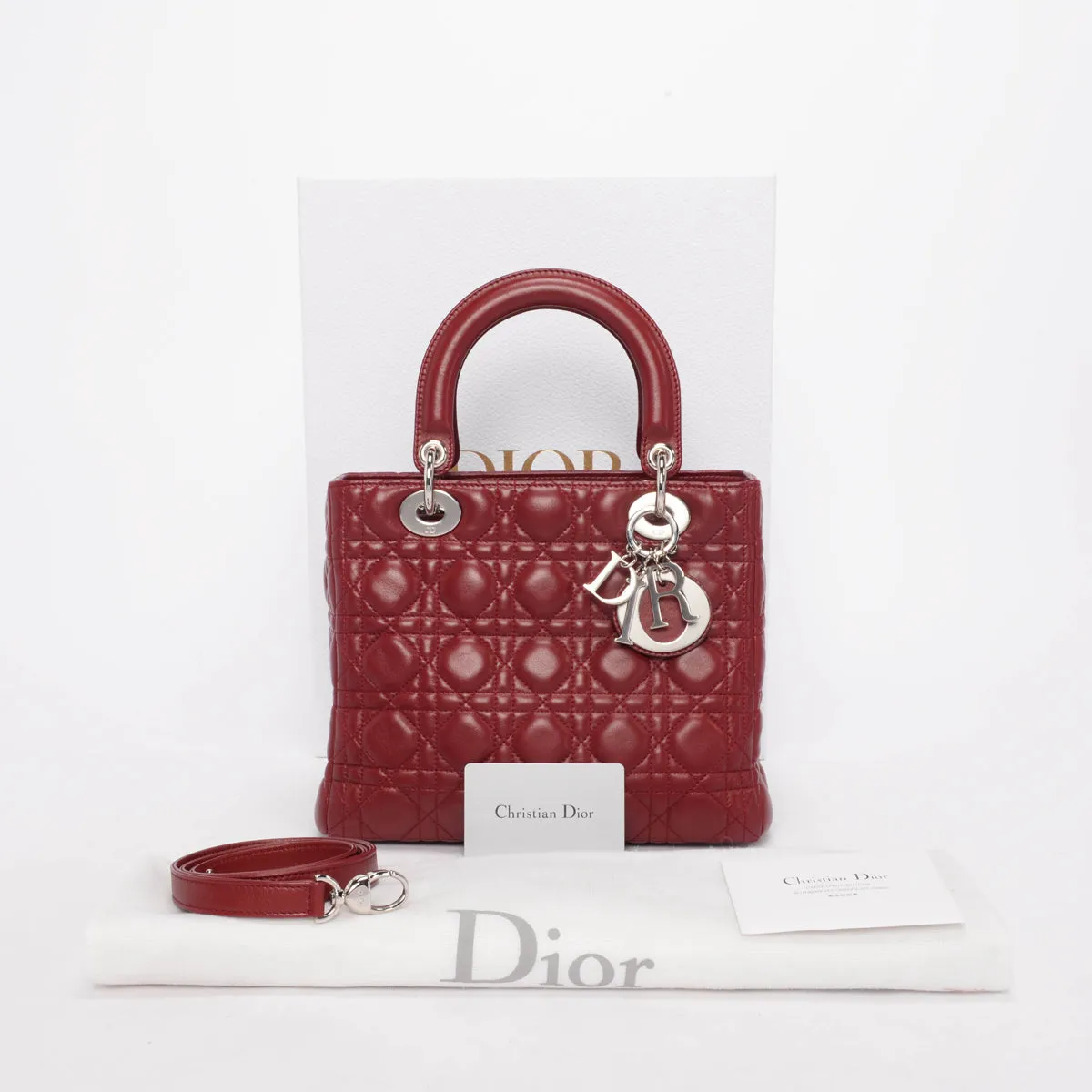 Dior Burgundy Cannage Lambskin Medium Lady Dior