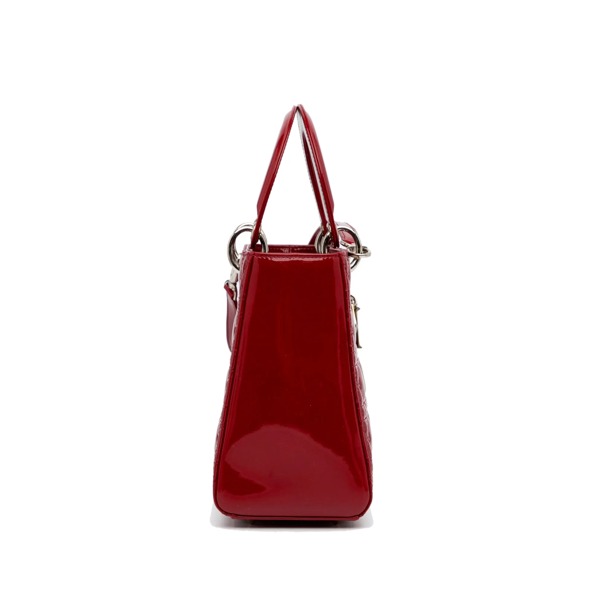 Dior Lady Dior Medium Red Cannage Quilted Patent Leather