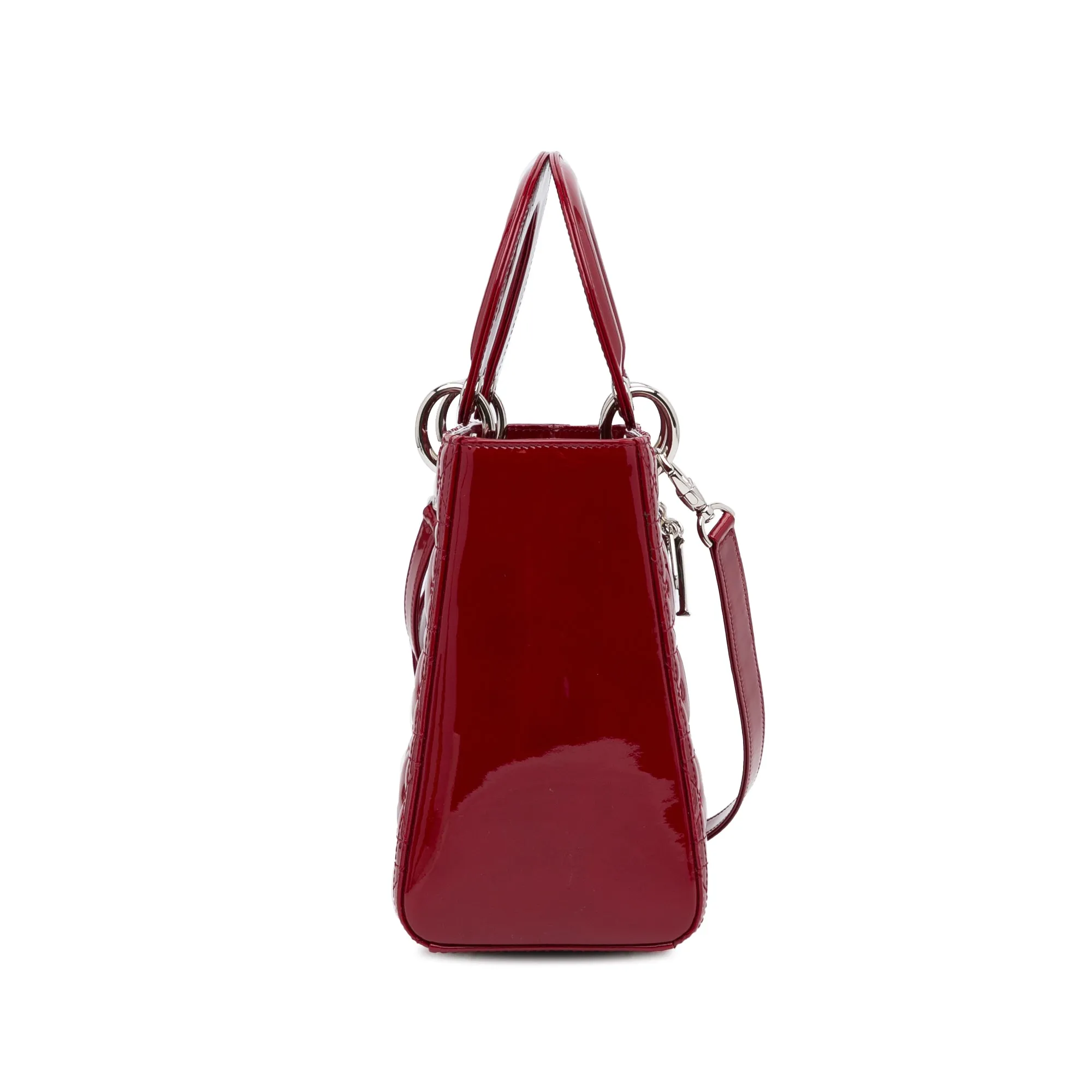 Dior Lady Dior Medium Red Cannage Quilted Patent Leather