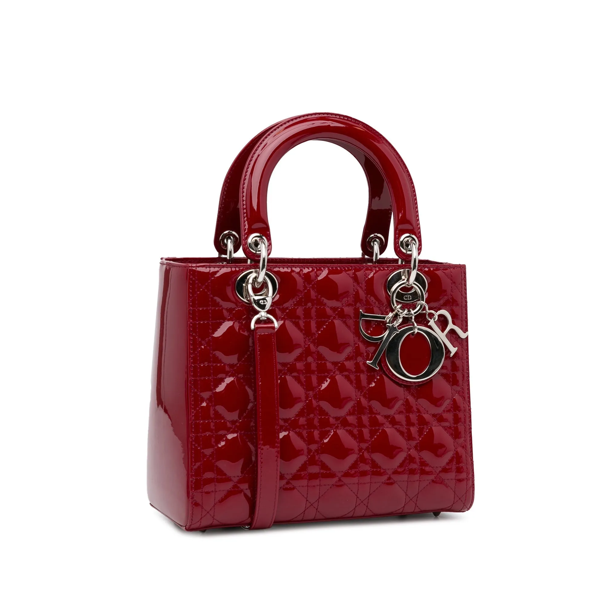 Dior Lady Dior Medium Red Cannage Quilted Patent Leather