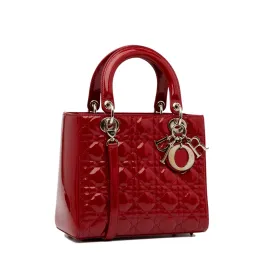 Dior Lady Dior Medium Red Cannage Quilted Patent Leather