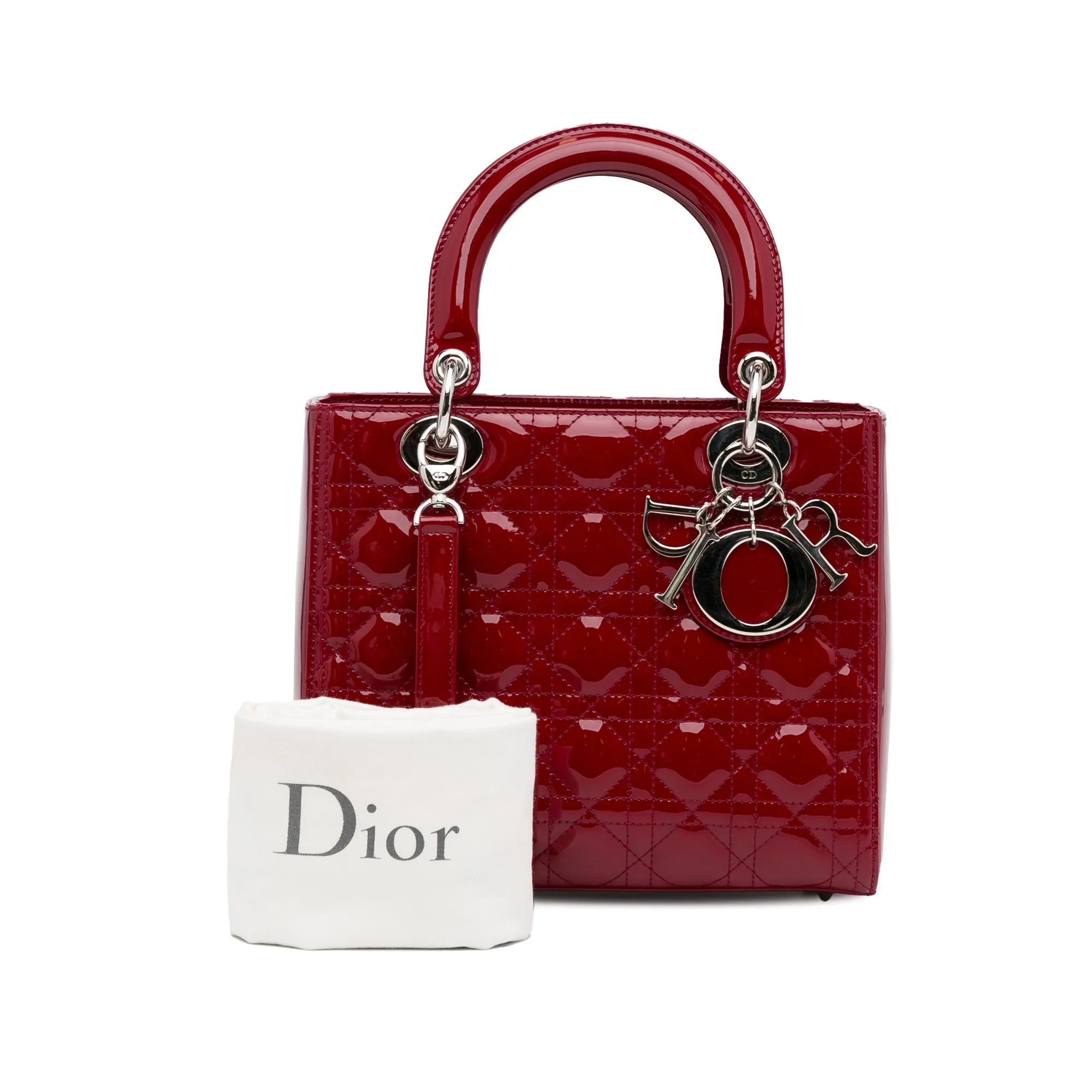 Dior Lady Dior Medium Red Cannage Quilted Patent Leather