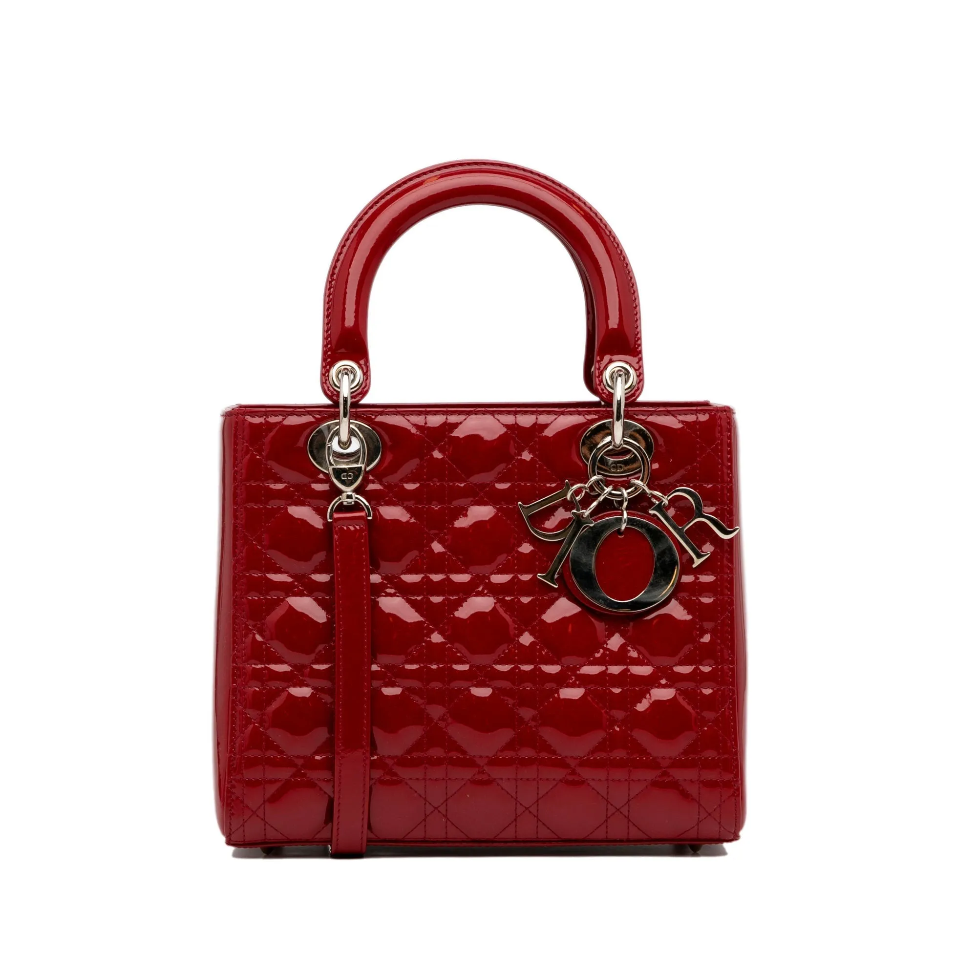 Dior Lady Dior Medium Red Cannage Quilted Patent Leather