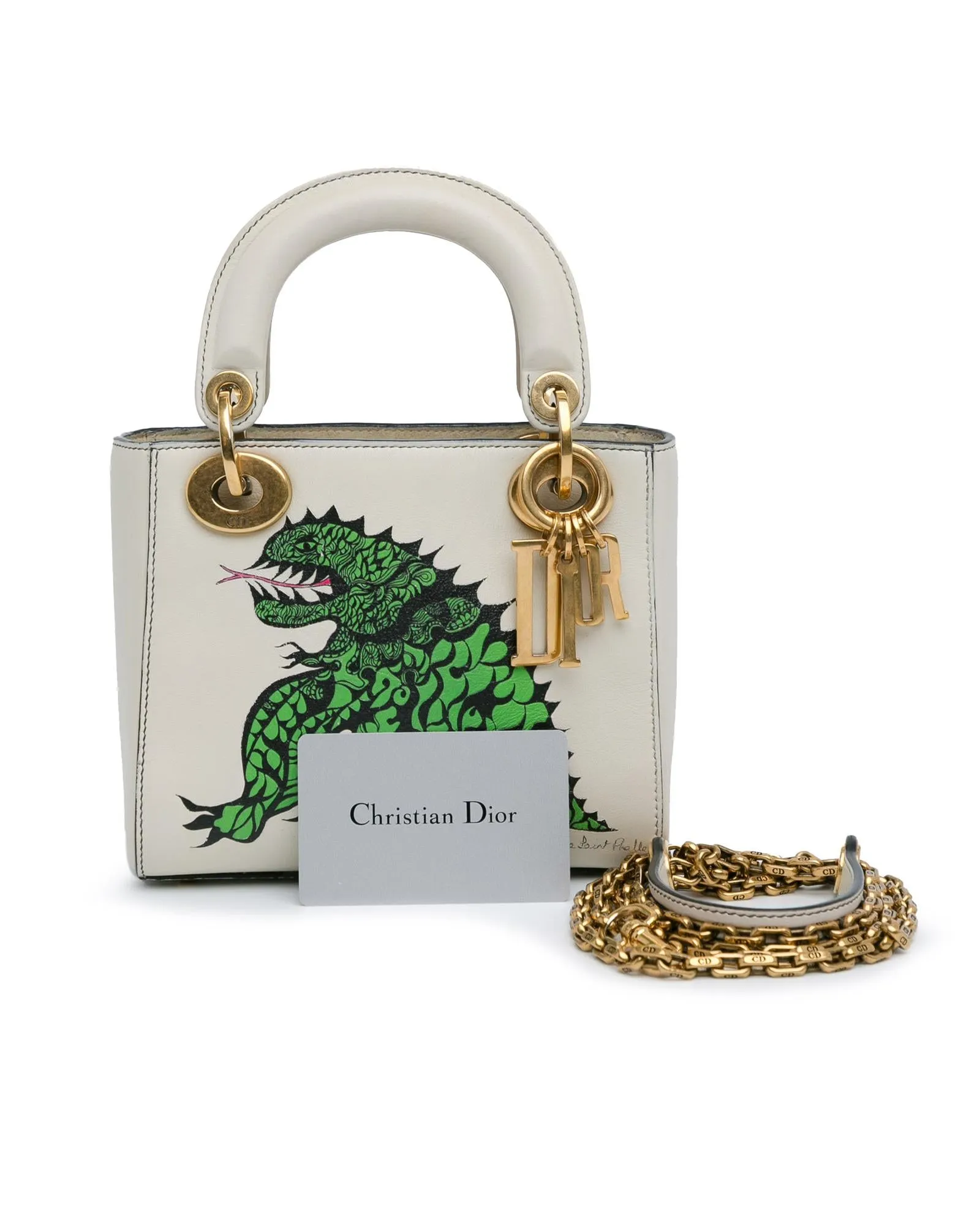 Dior Lady Dior Mini Handbag White Green Alligator