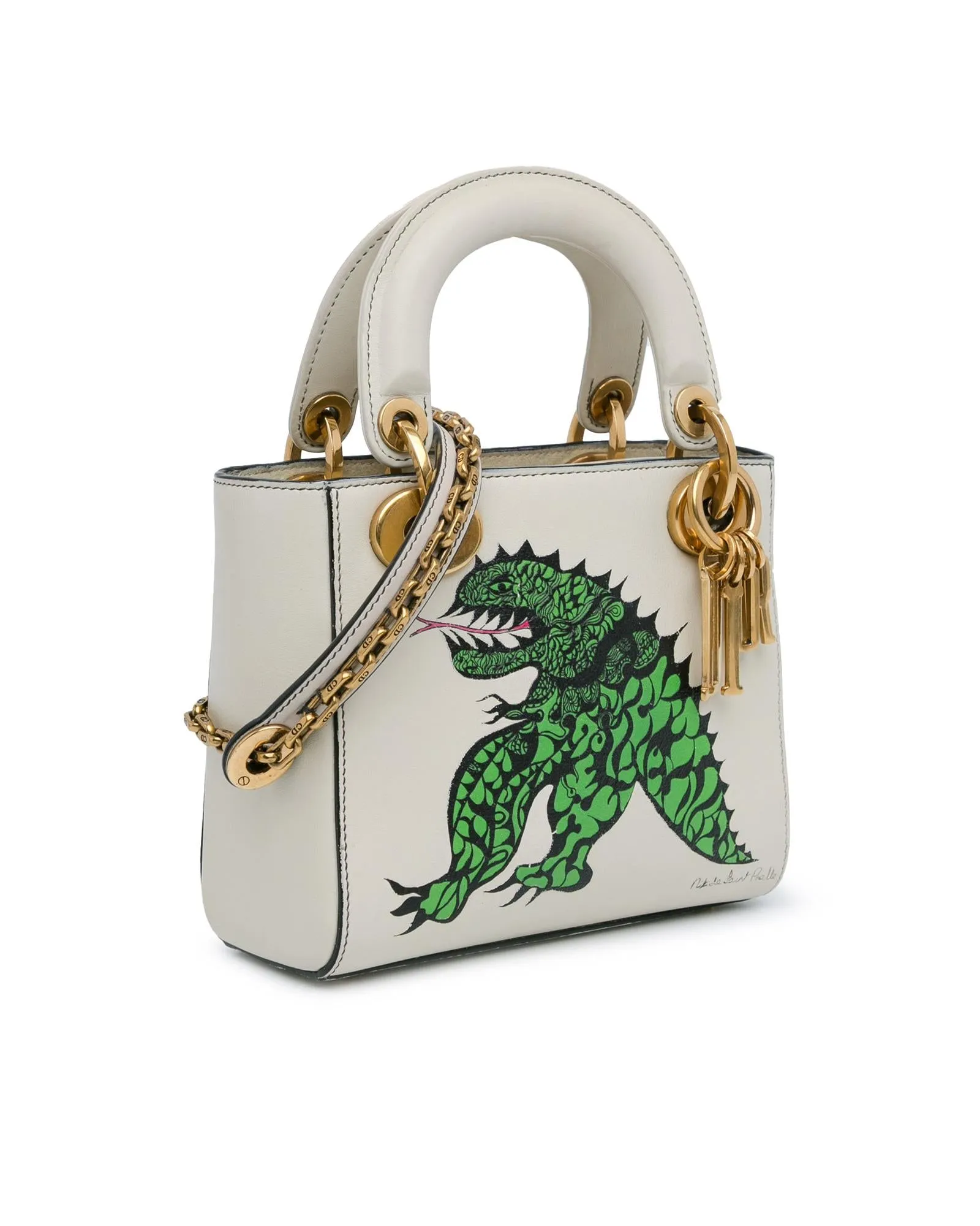 Dior Lady Dior Mini Handbag White Green Alligator