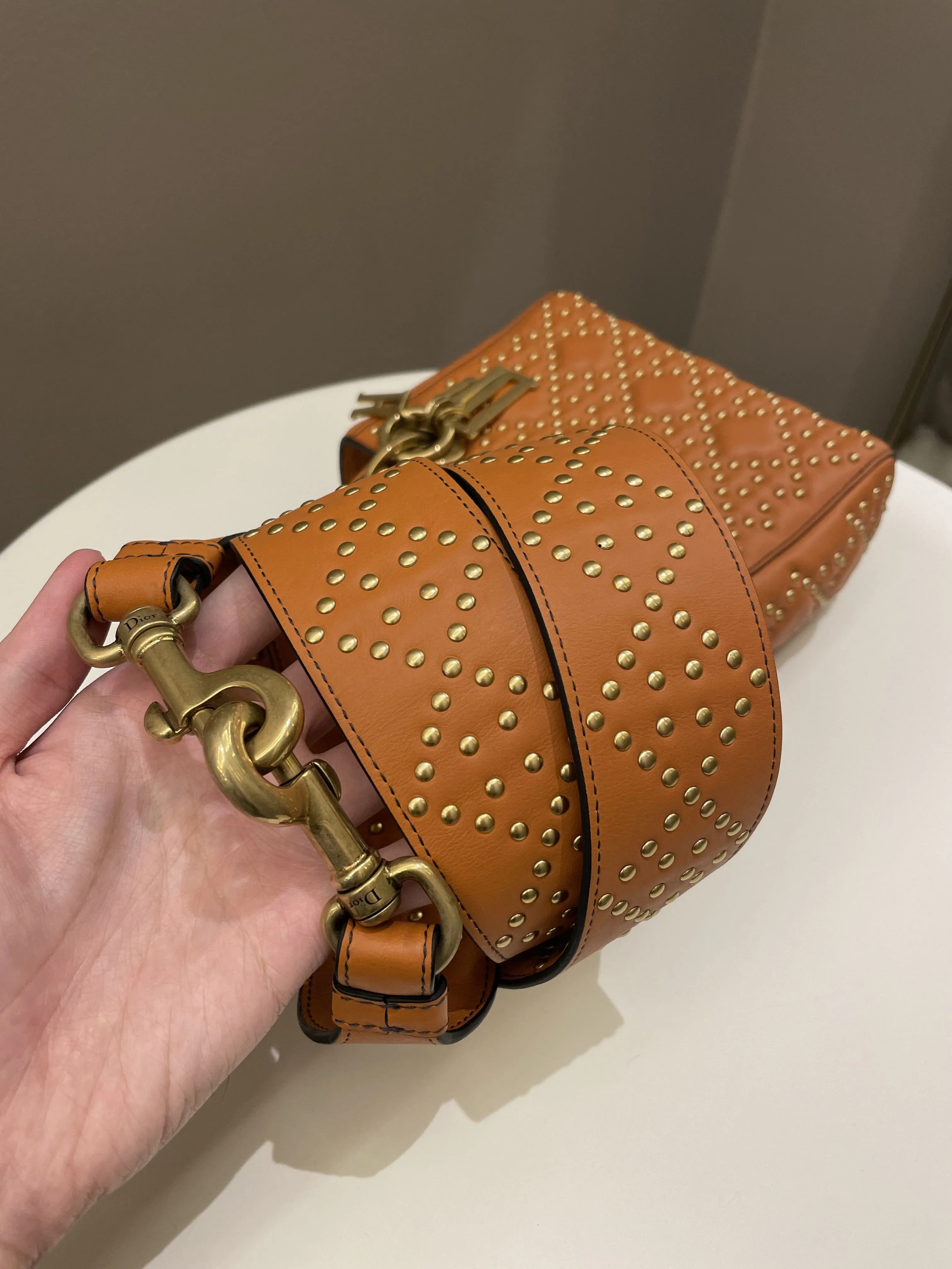 Dior Lady Dior Studded Souple Deep Orange Lambskin