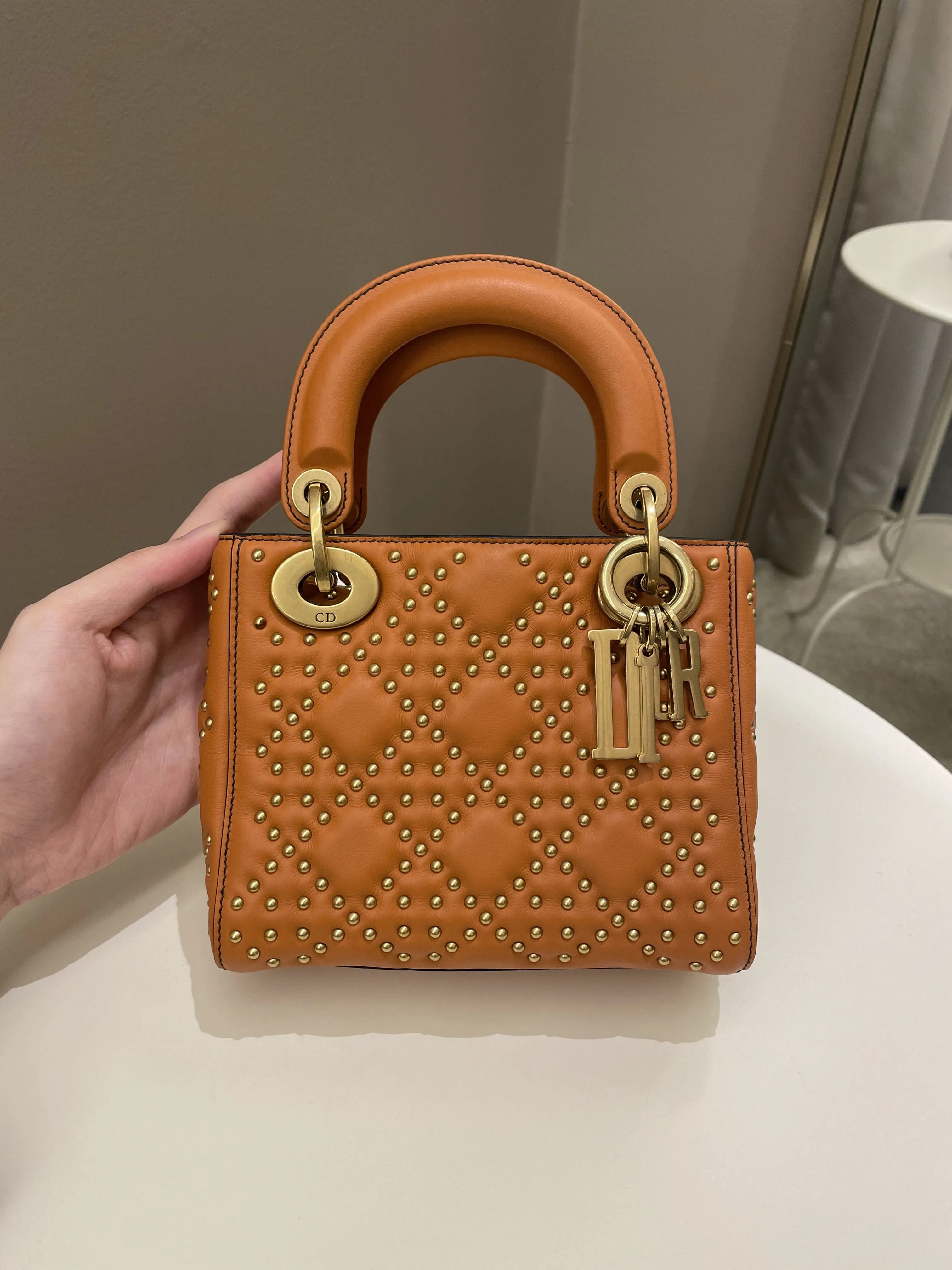 Dior Lady Dior Studded Souple Deep Orange Lambskin