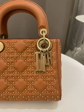 Dior Lady Dior Studded Souple Deep Orange Lambskin