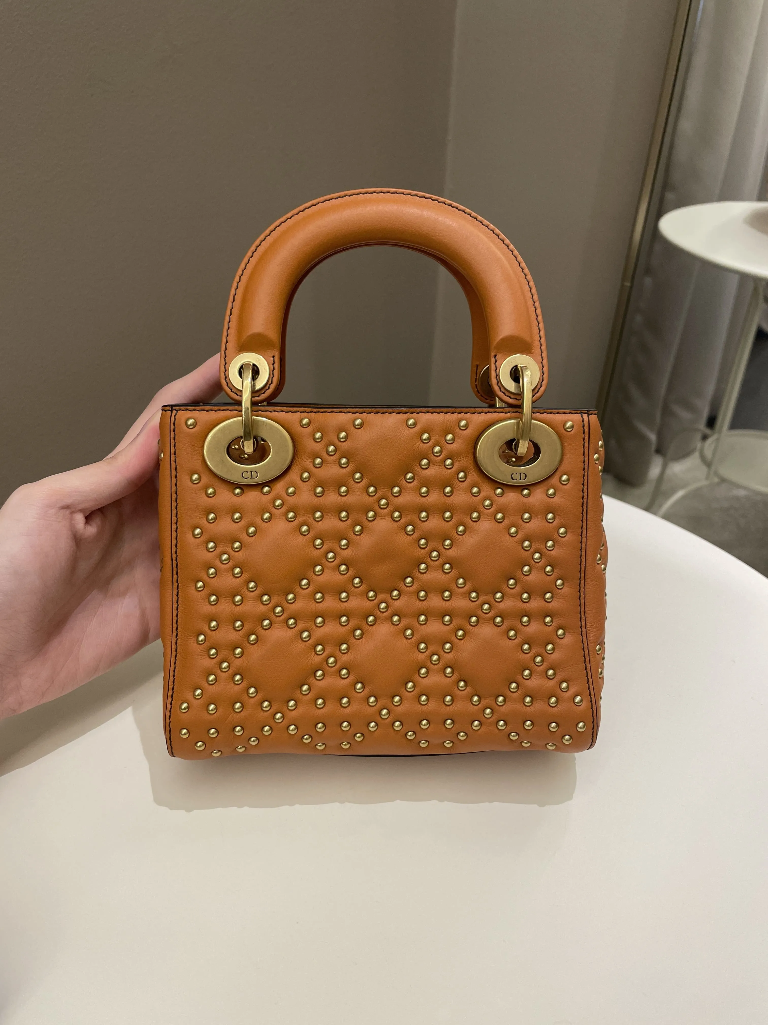 Dior Lady Dior Studded Souple Deep Orange Lambskin