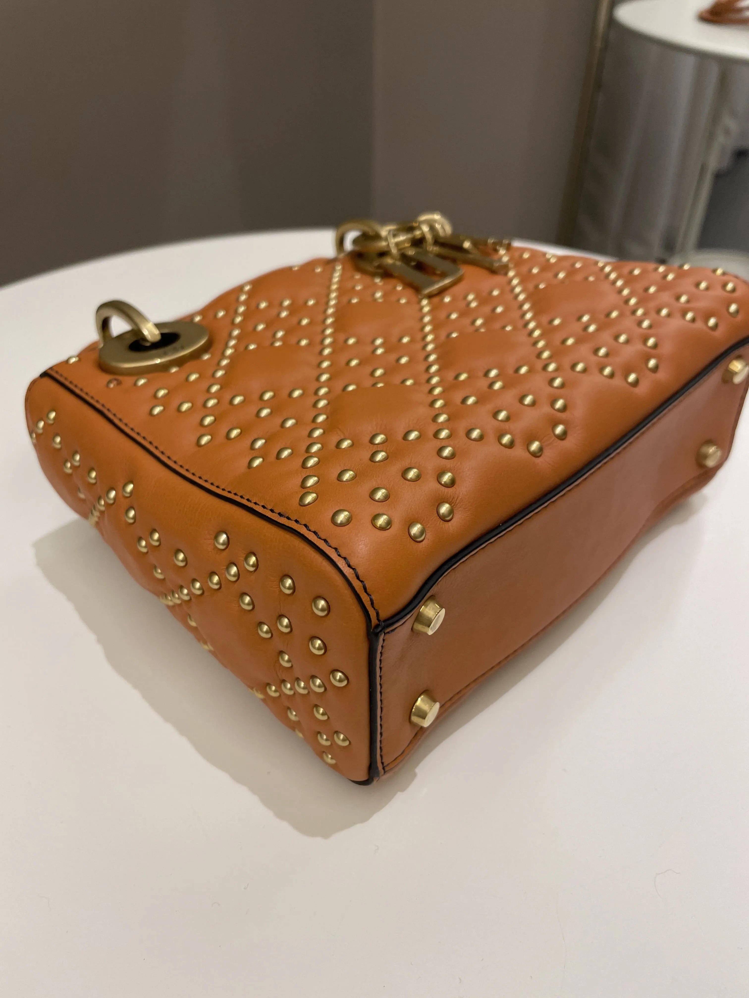 Dior Lady Dior Studded Souple Deep Orange Lambskin