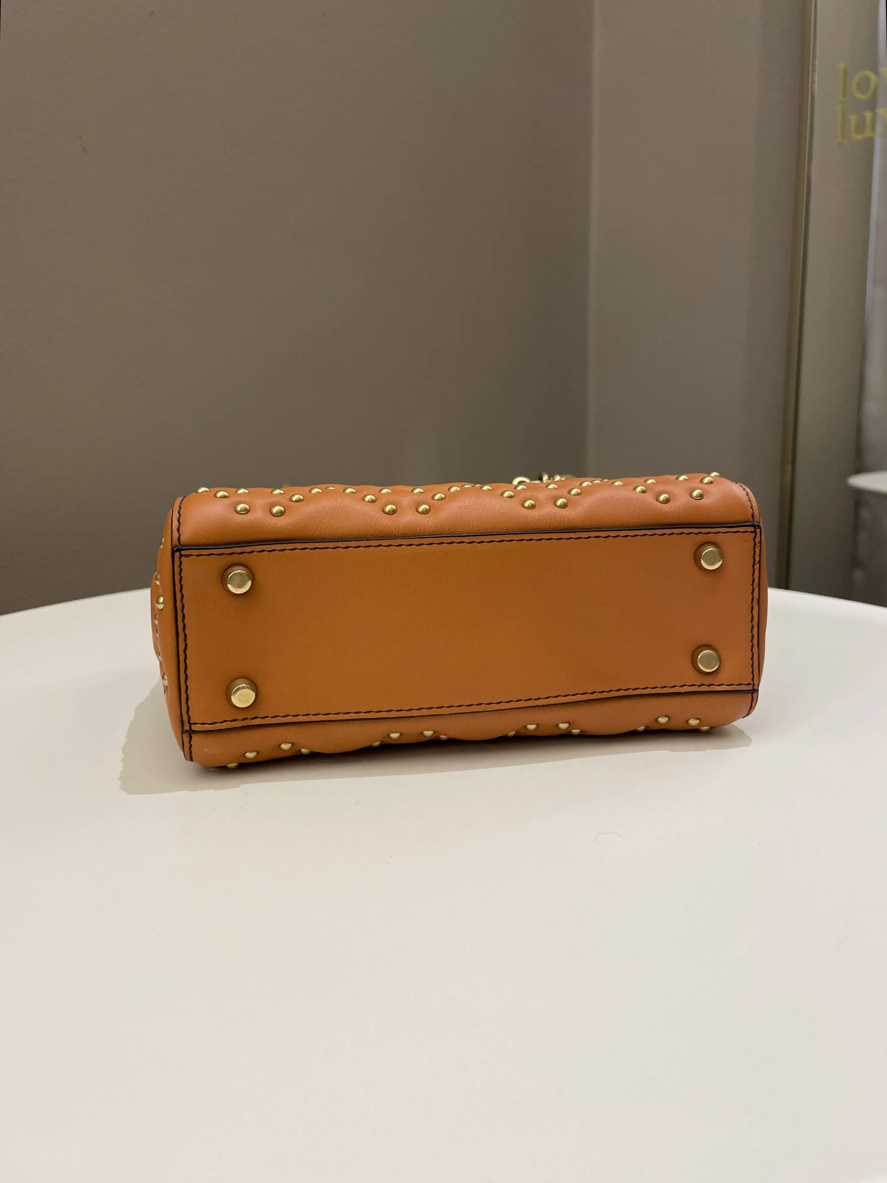 Dior Lady Dior Studded Souple Deep Orange Lambskin