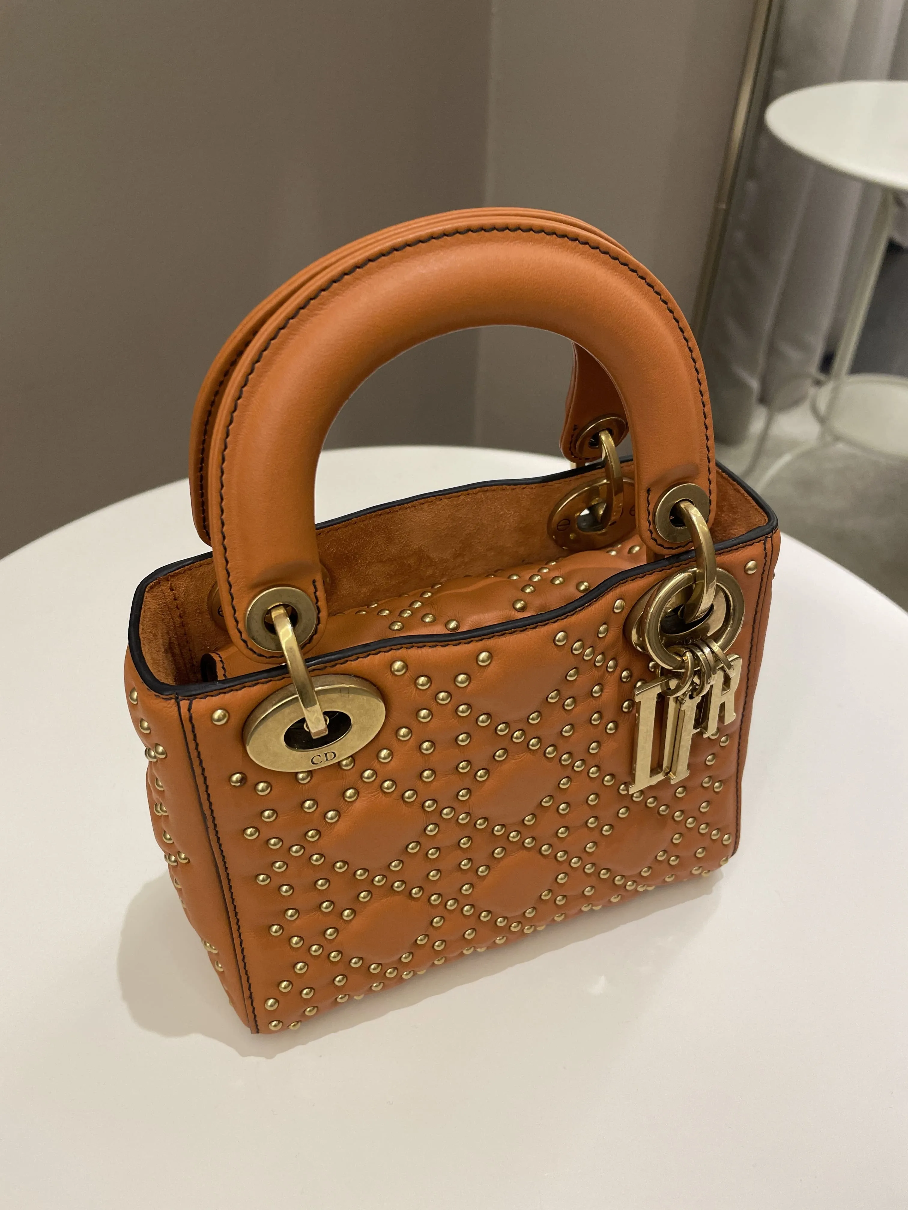 Dior Lady Dior Studded Souple Deep Orange Lambskin