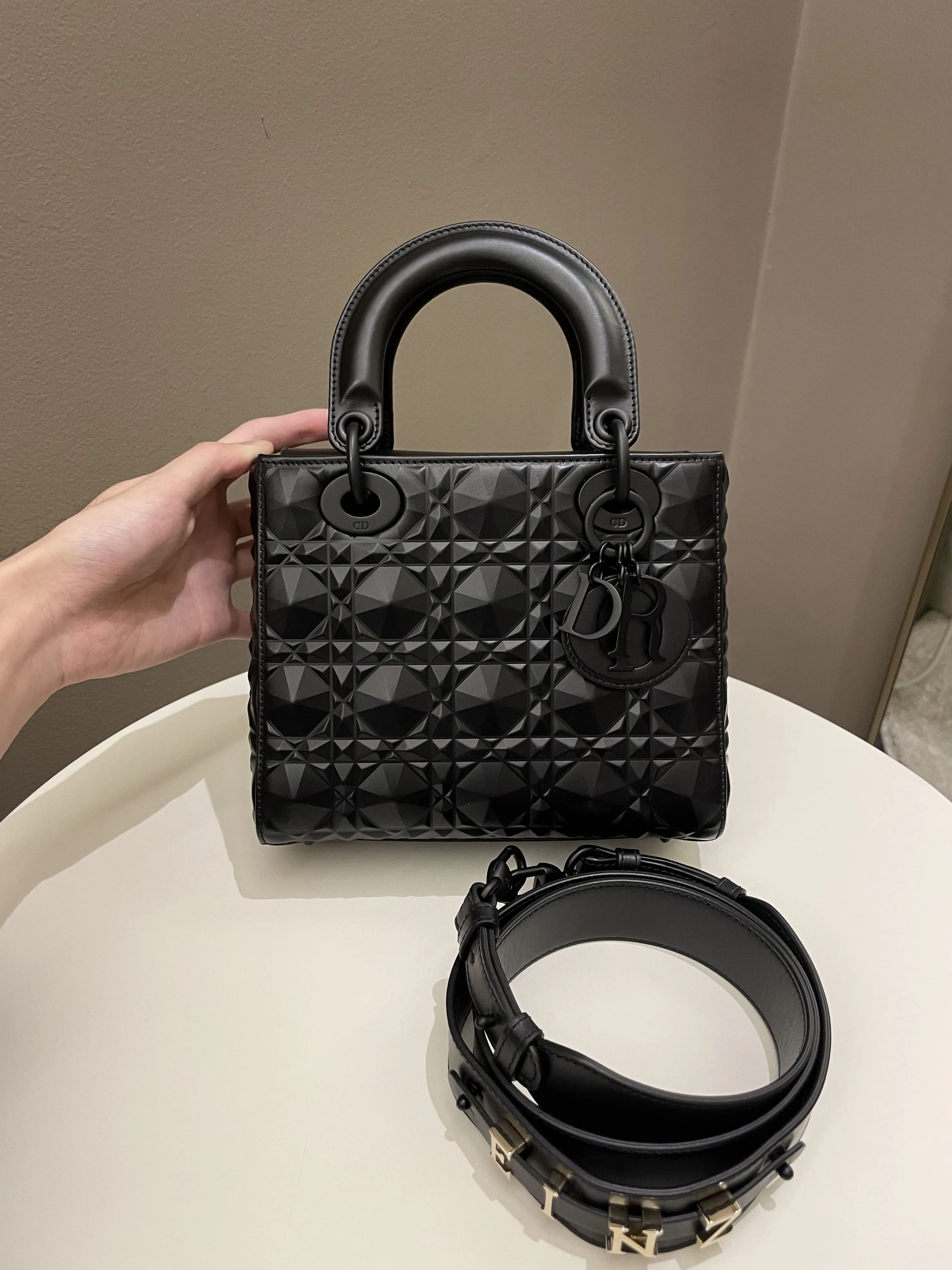 Dior My ABC Lady Dior Black Cannage Calfskin Diamond Motif