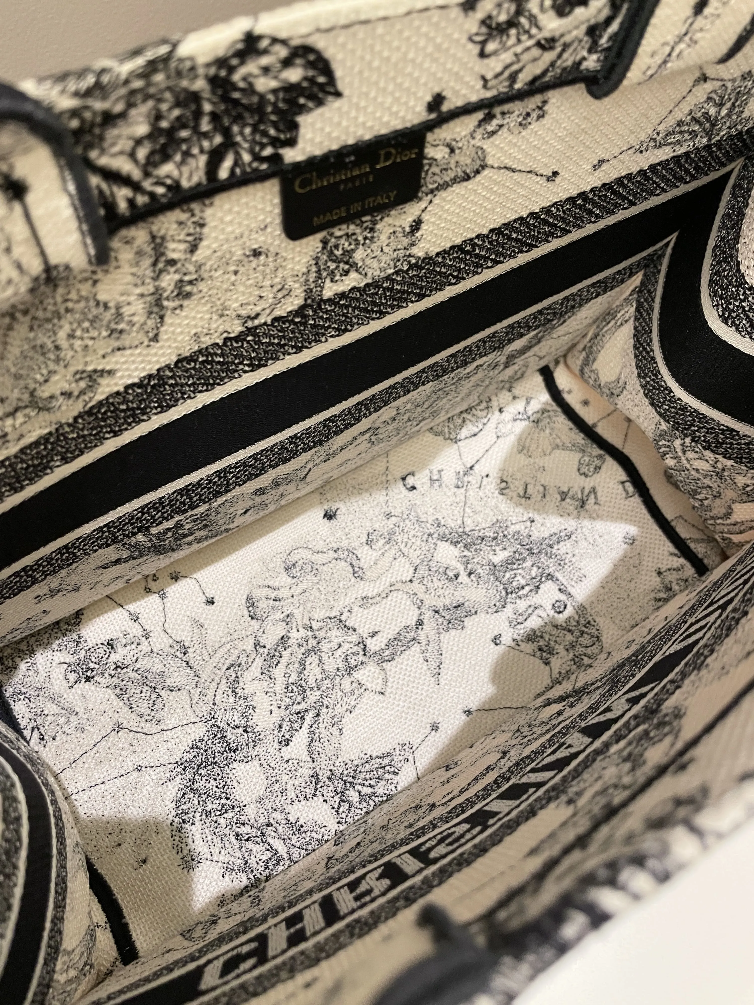 Dior Toile De Jouy Zodiac Book Tote Black/ White Embroidery