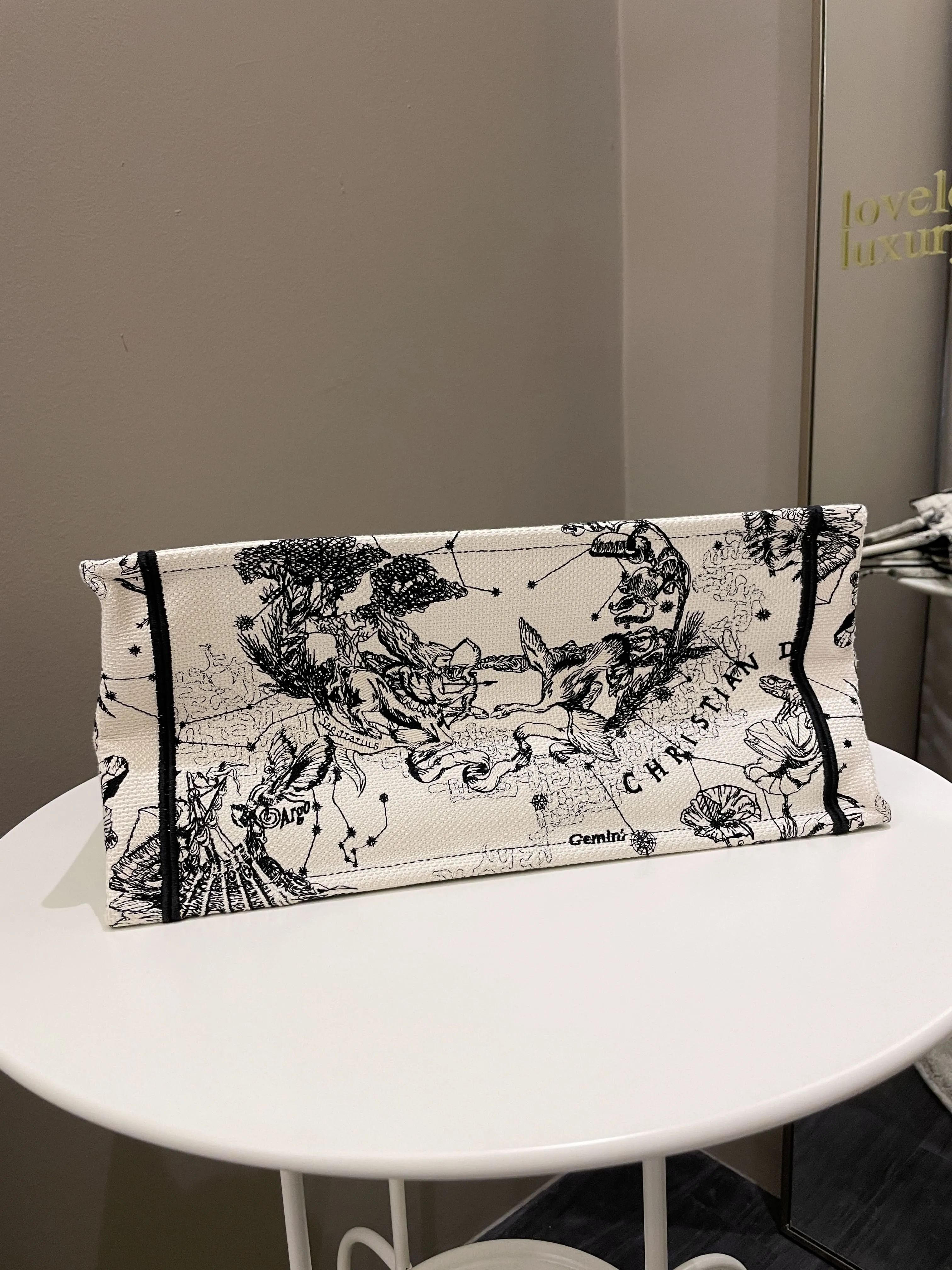 Dior Toile De Jouy Zodiac Book Tote Black/ White Embroidery