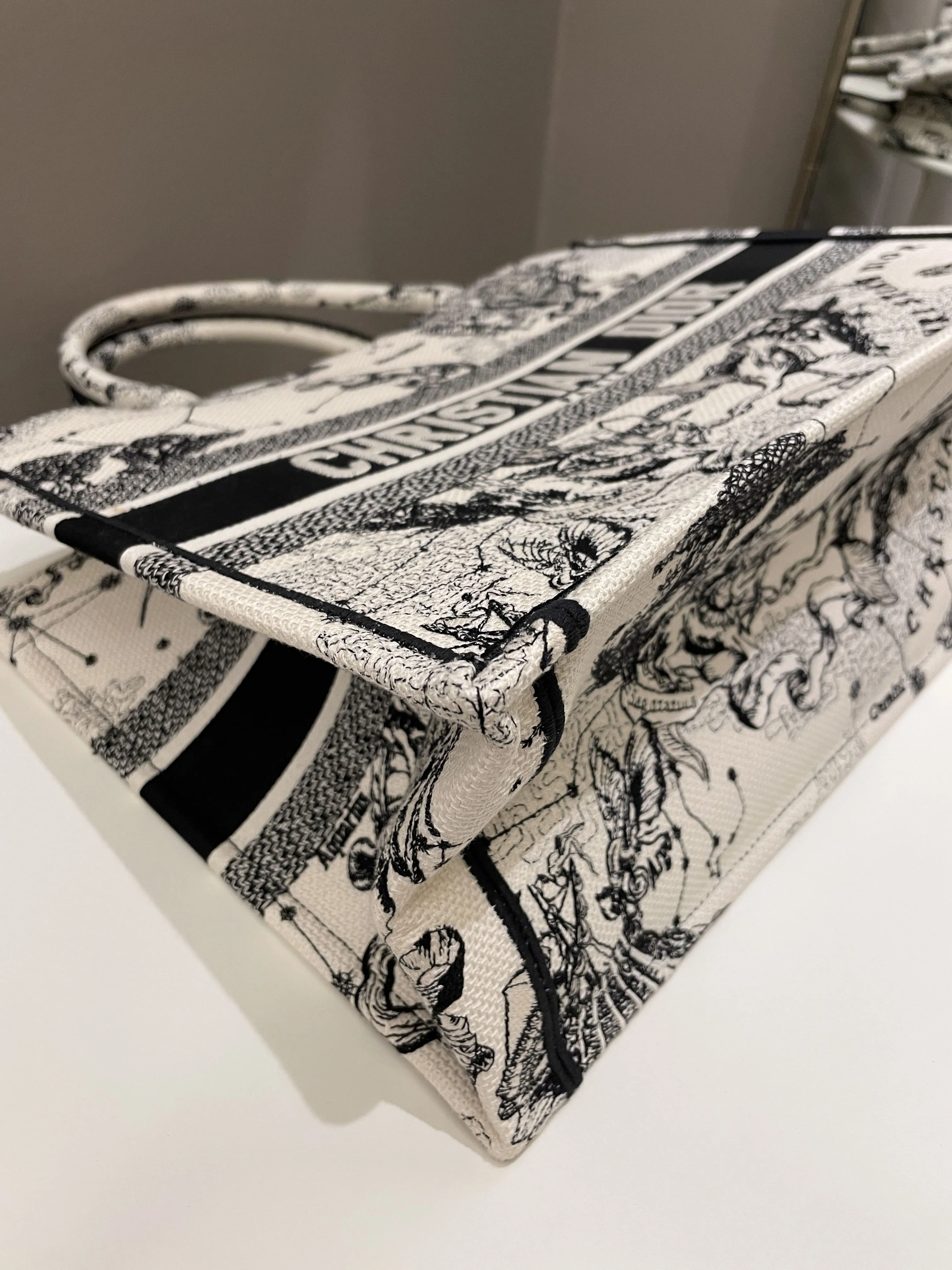 Dior Toile De Jouy Zodiac Book Tote Black/ White Embroidery