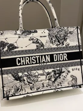 Dior Toile De Jouy Zodiac Book Tote Black/ White Embroidery