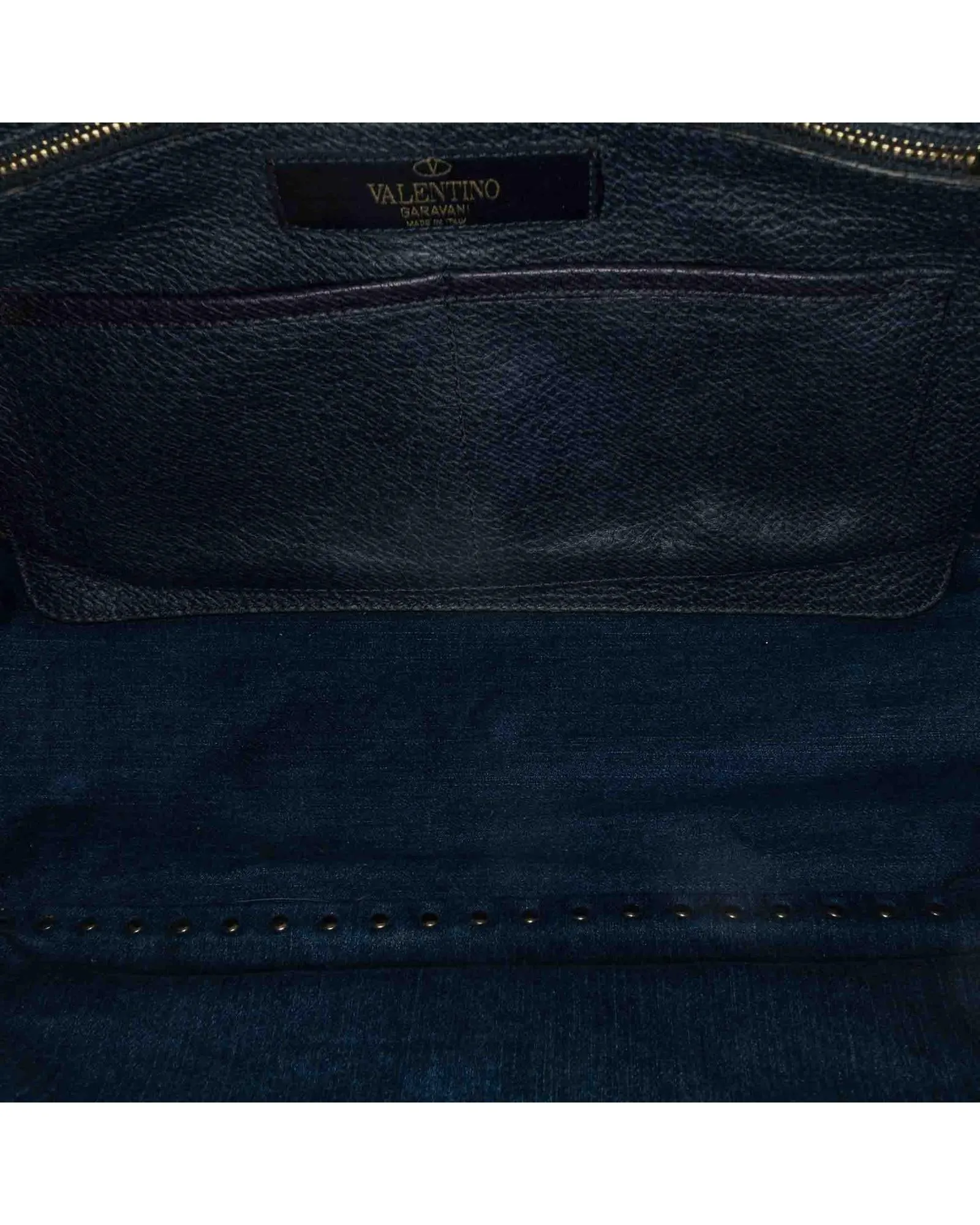 Embroidered Denim Satchel with Silver-tone Studs and Detachable Strap