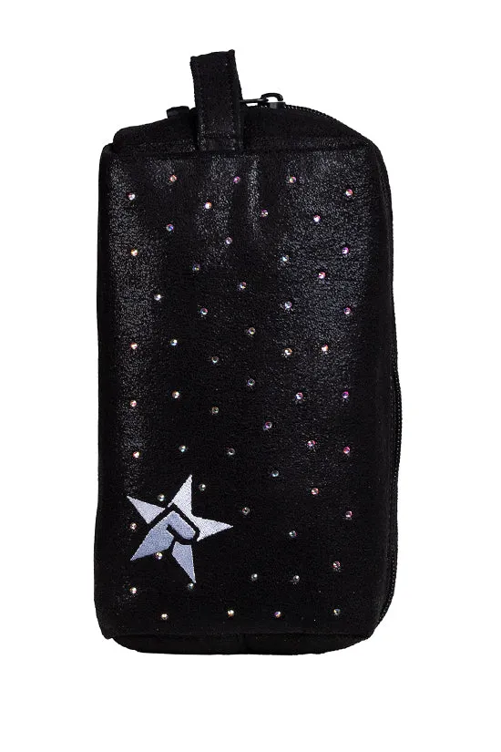 Faux Suede in Black with Crystal Scatter Rebel Makeup Bag with Black Zipper