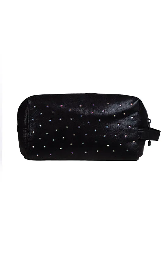 Faux Suede in Black with Crystal Scatter Rebel Makeup Bag with Black Zipper