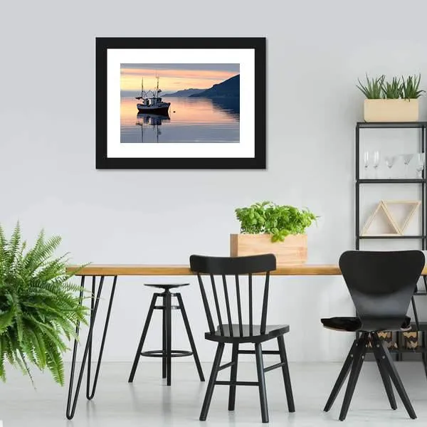 Fishing Boat Lies At Sundown Canvas Wall Art