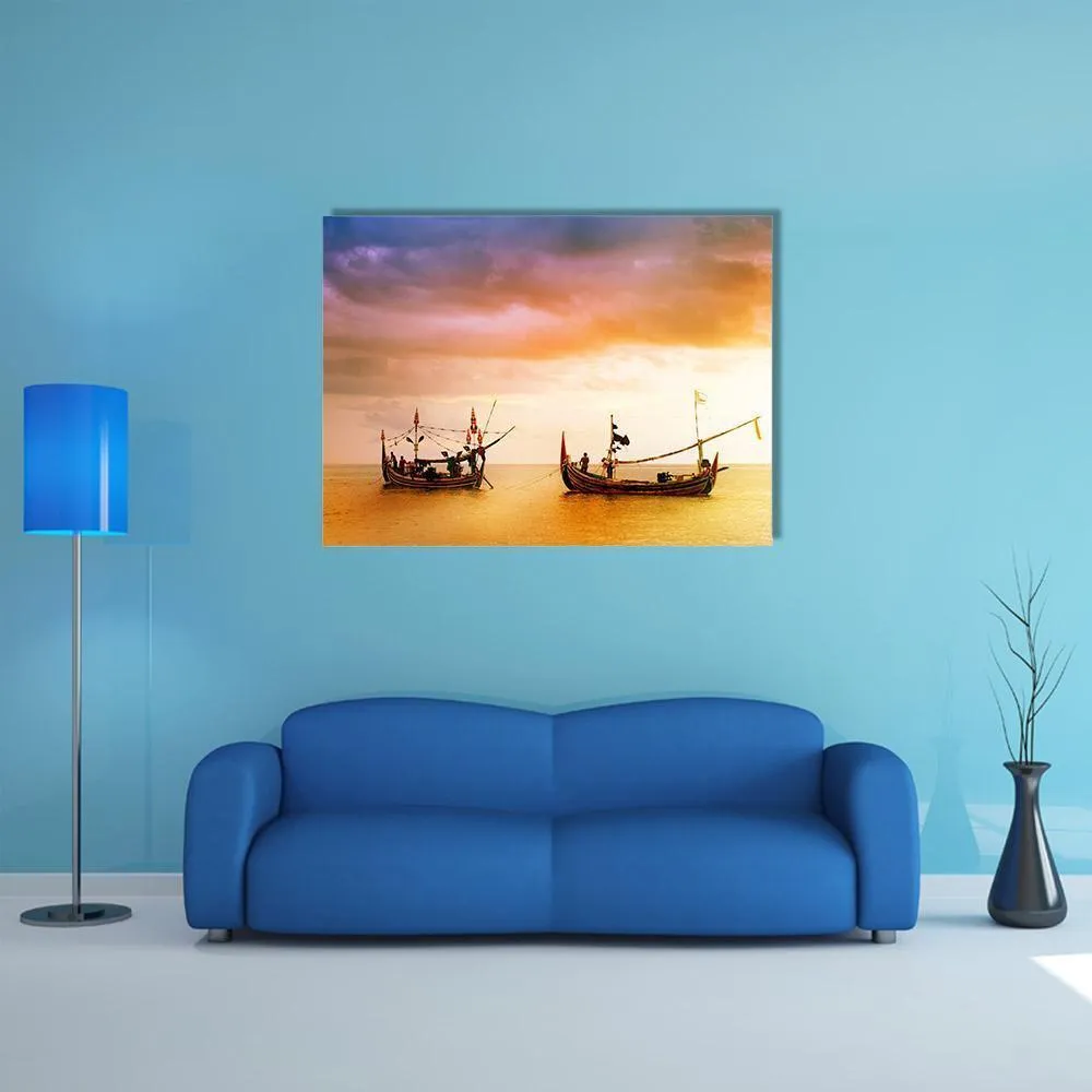 Fishing Boats On Beach Canvas Wall Art