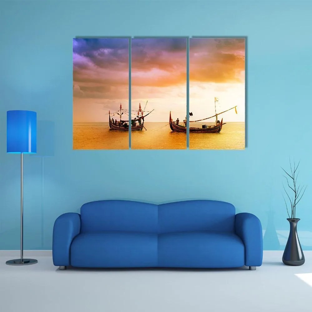 Fishing Boats On Beach Canvas Wall Art